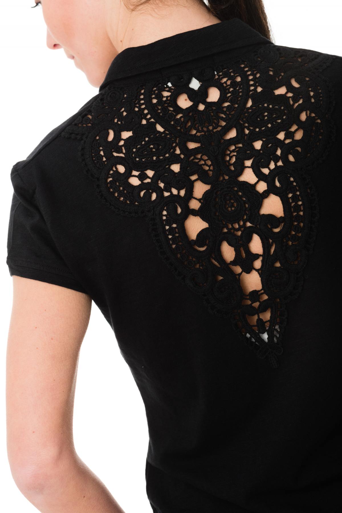 Black polo shirt with open embroidery on the back - Image n°4