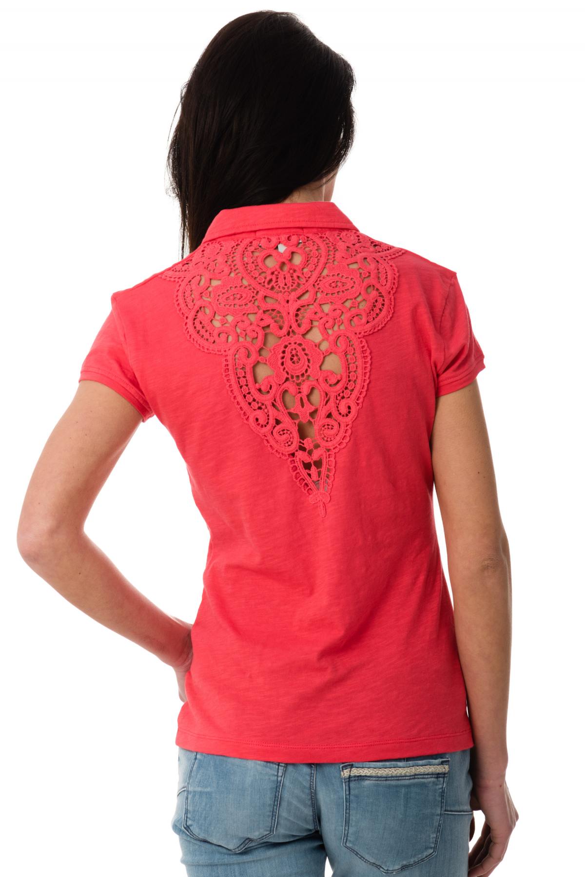 Pink polo shirt with open embroidery on the back - Image n°4