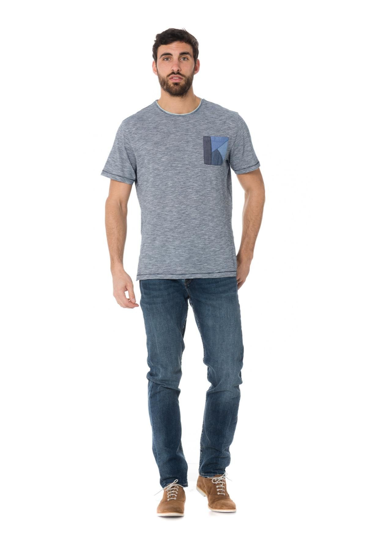 Heather blue t-shirt with chest pocket - Image n°2