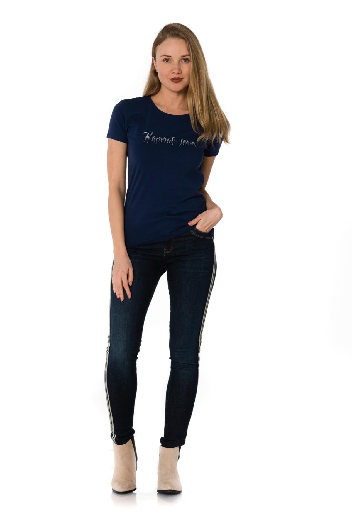 Women's plain navy t-shirt - Image n°2