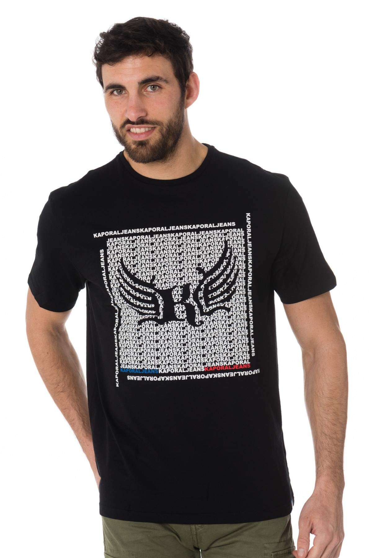 Men's black t-shirt with white logo - Image n°1