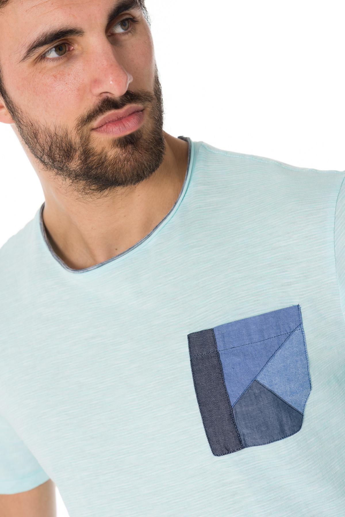 Sky blue t-shirt with sewn chest pocket - Image n°4