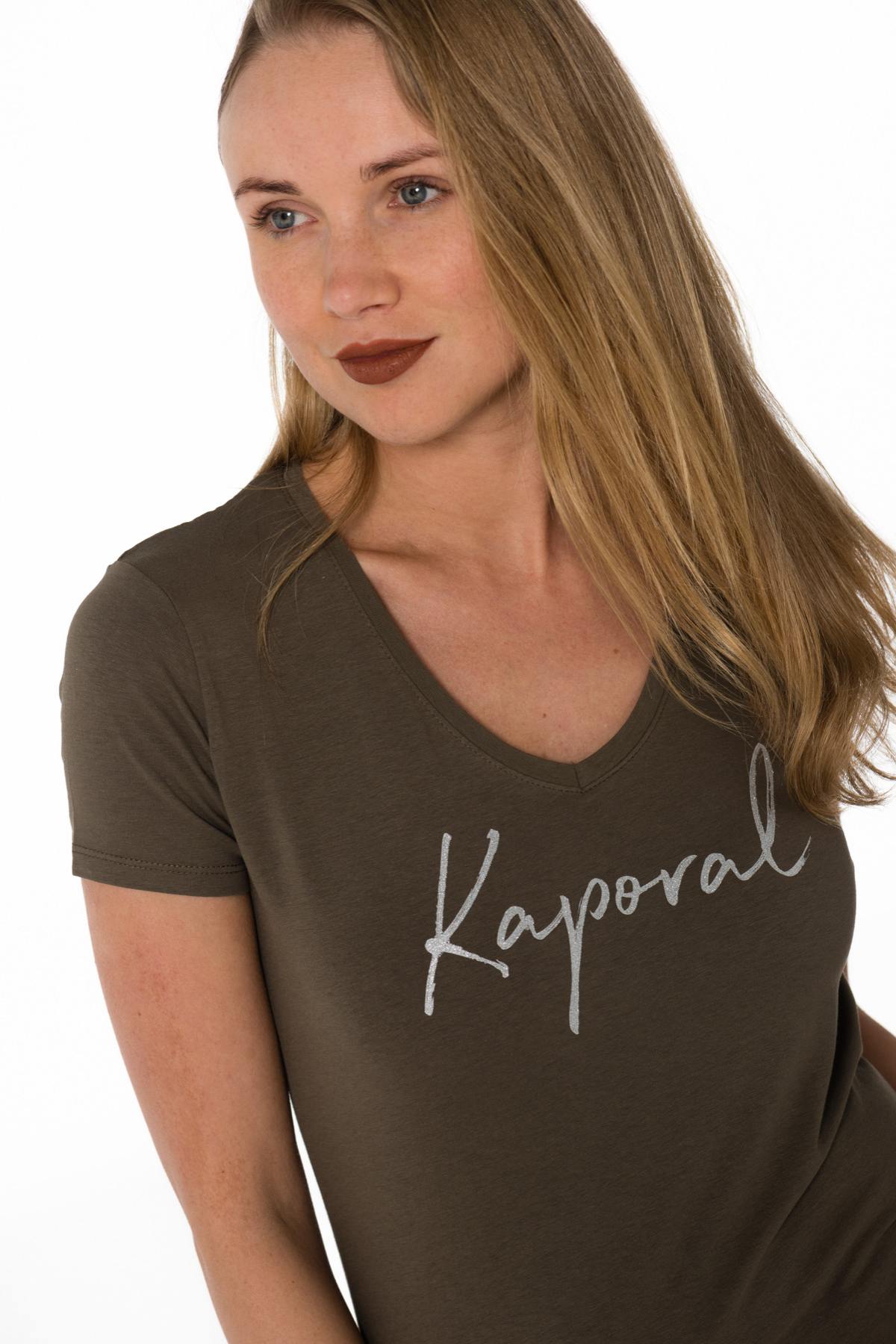 Women's khaki v-neck t-shirt - Image n°4