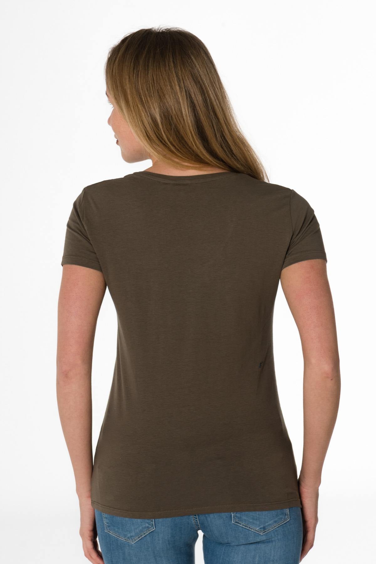 Women's khaki v-neck t-shirt - Image n°3