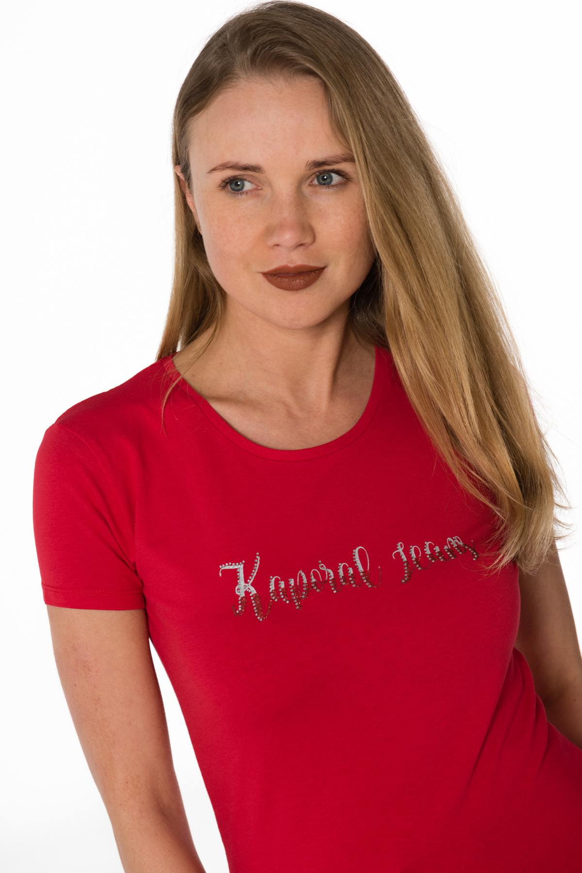 Women’s plain red round-neck t-shirt - Image n°4