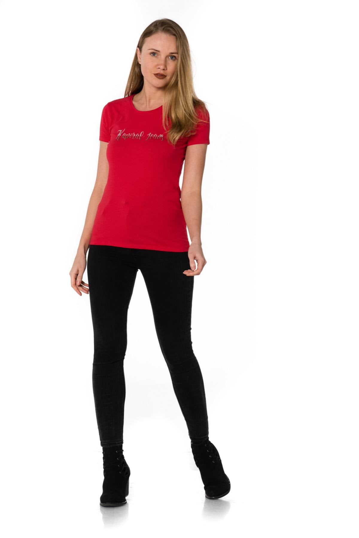 Women’s plain red round-neck t-shirt - Image n°2