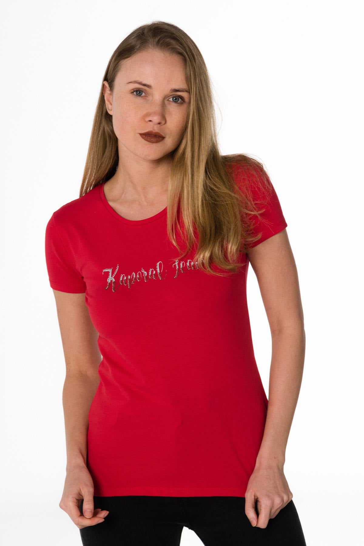 Women’s plain red round-neck t-shirt - Image n°1