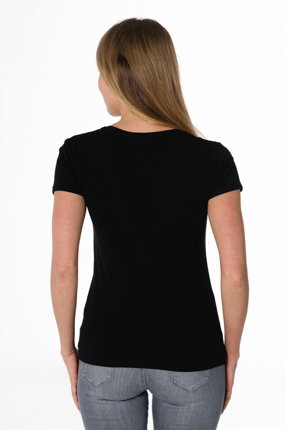 Women's black V-neck t-shirt - Image n°3