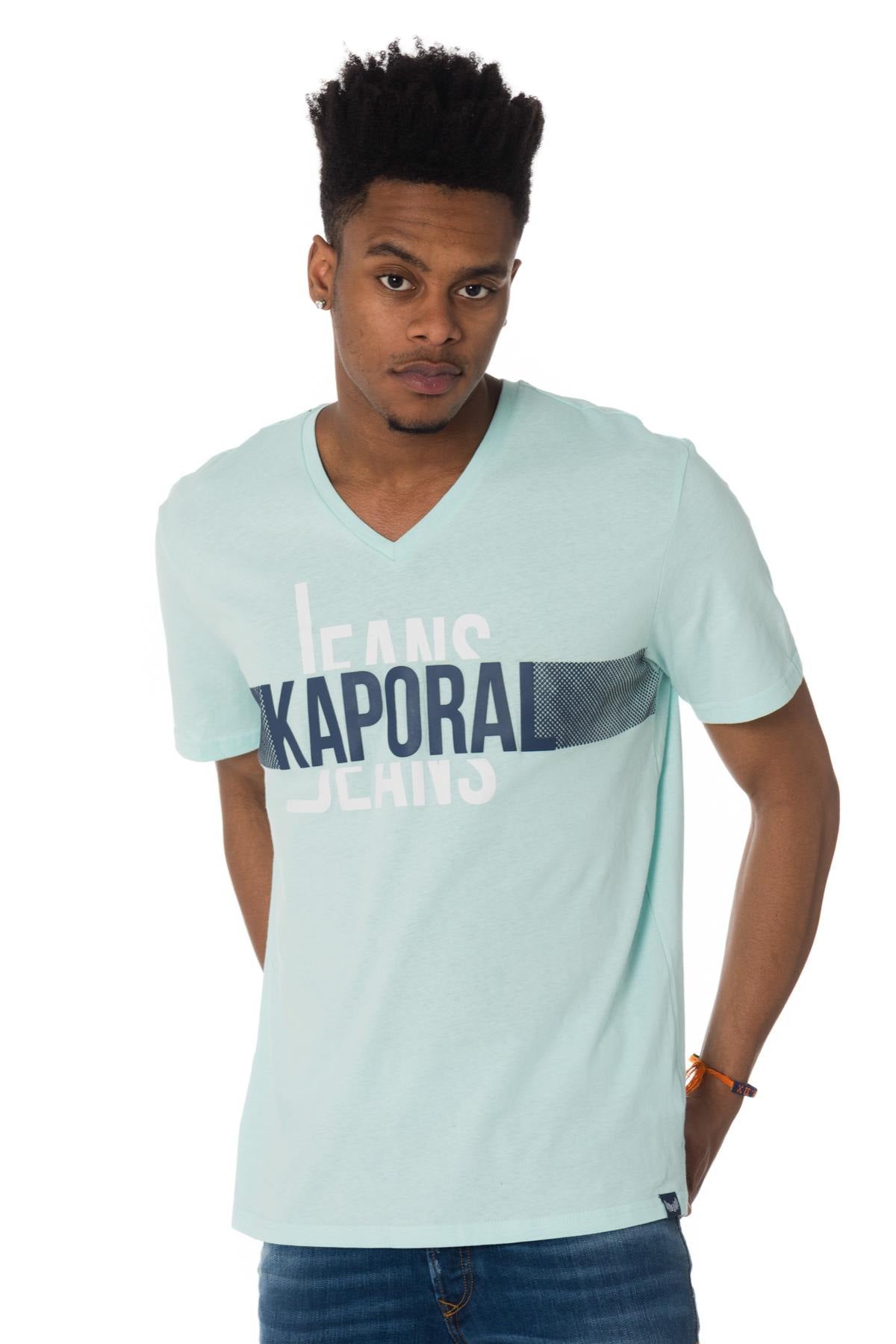 Pastel blue V-neck t-shirt - Image n°1