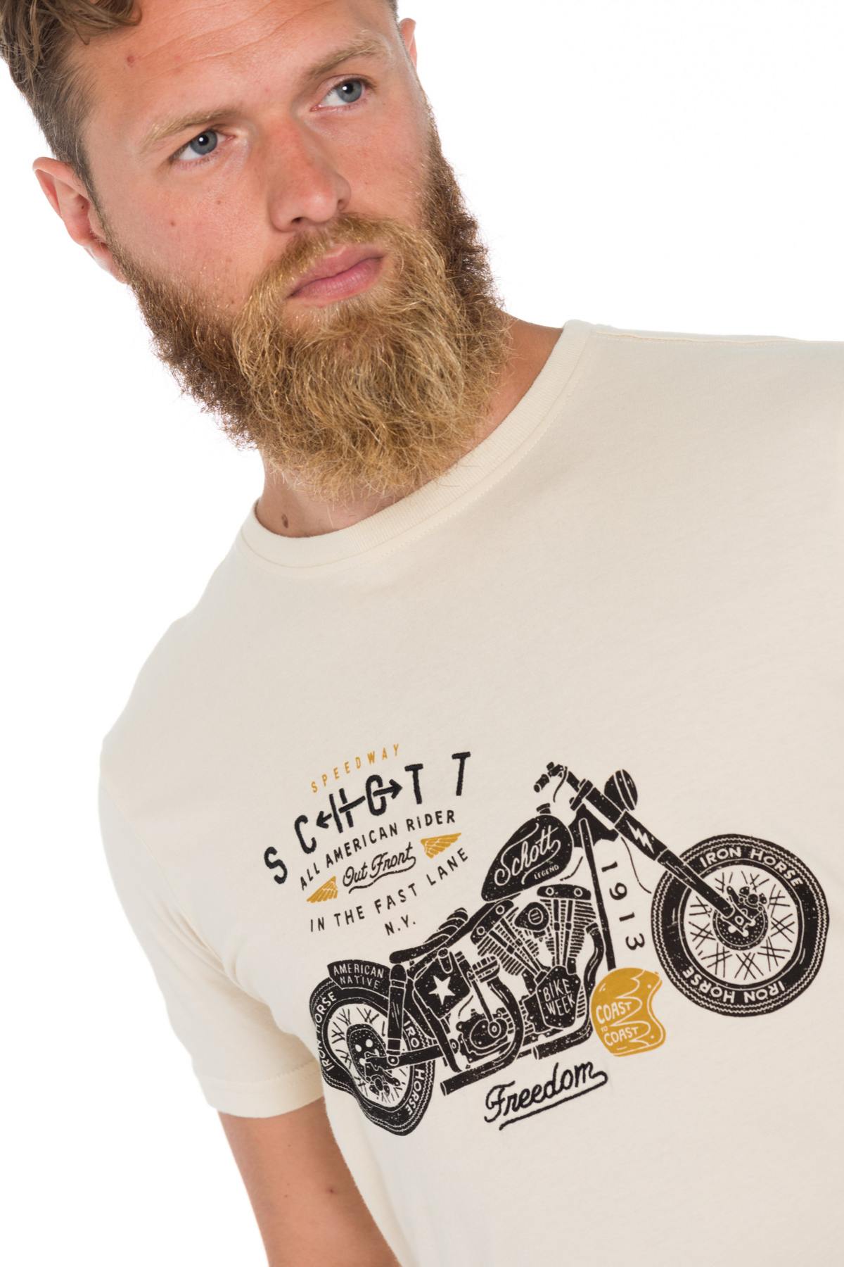 Schott ecru T-shirt with motorcycle print - Image n°5