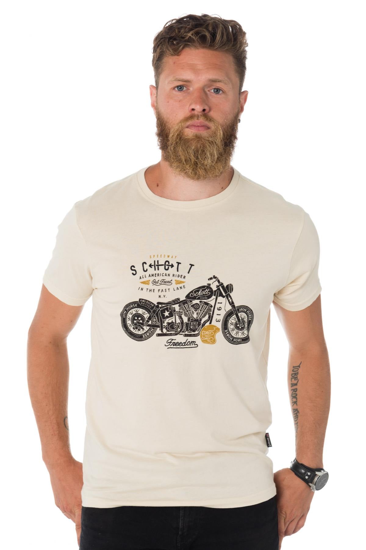 Schott ecru T-shirt with motorcycle print - Image n°2