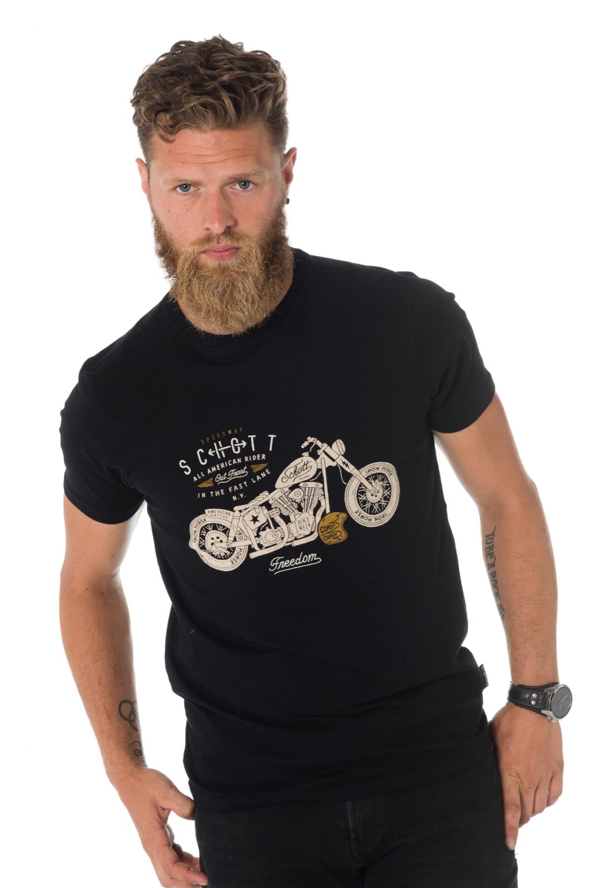 Black t-shirt with motorcycle print - Image n°1