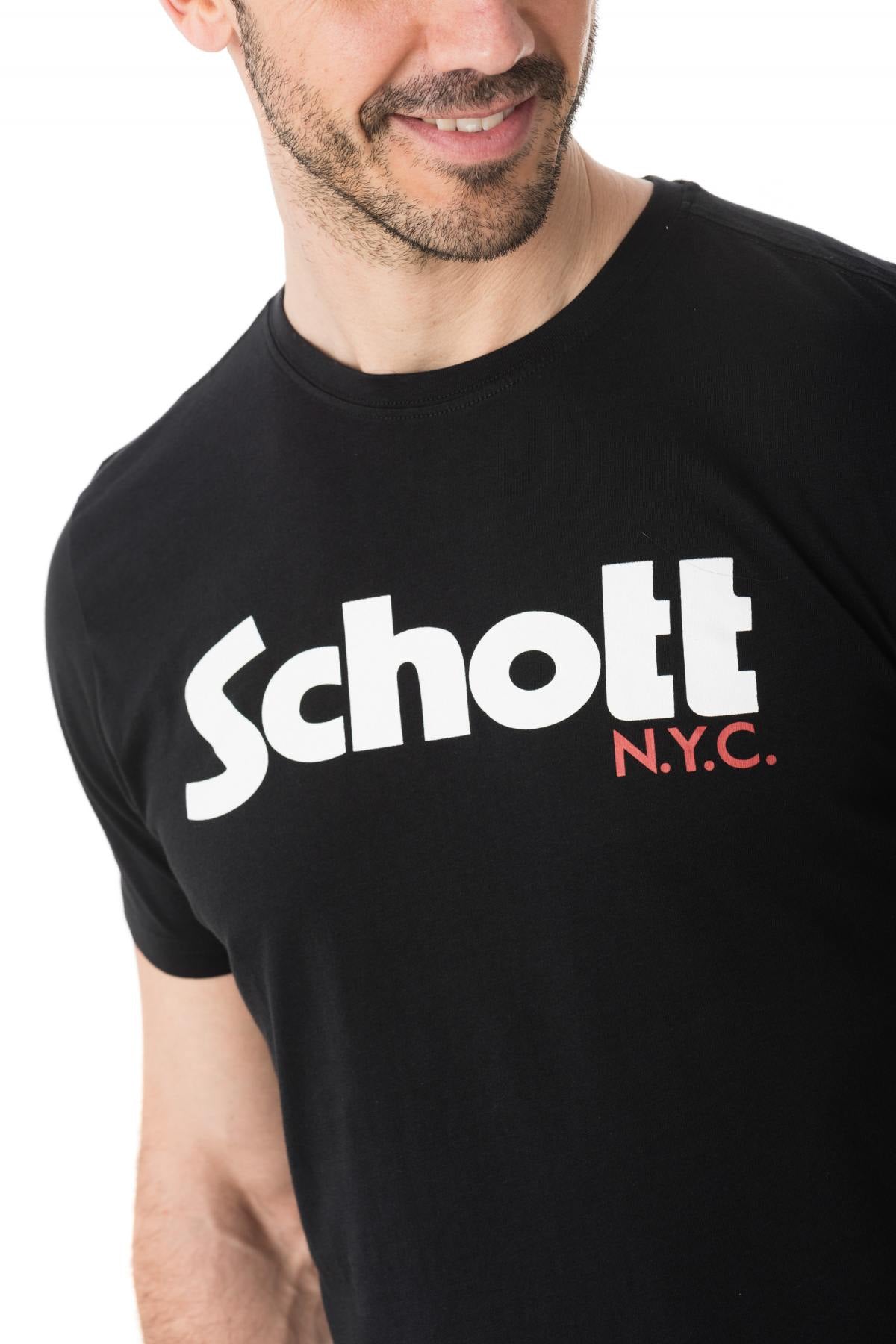 Plain black Schott t-shirt with white logo - Image n°4