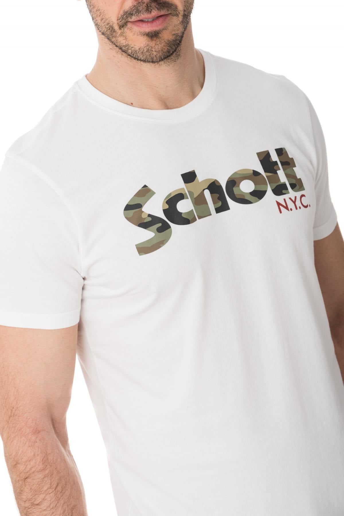 Plain white t-shirt with camouflage Schott logo - Image n°4