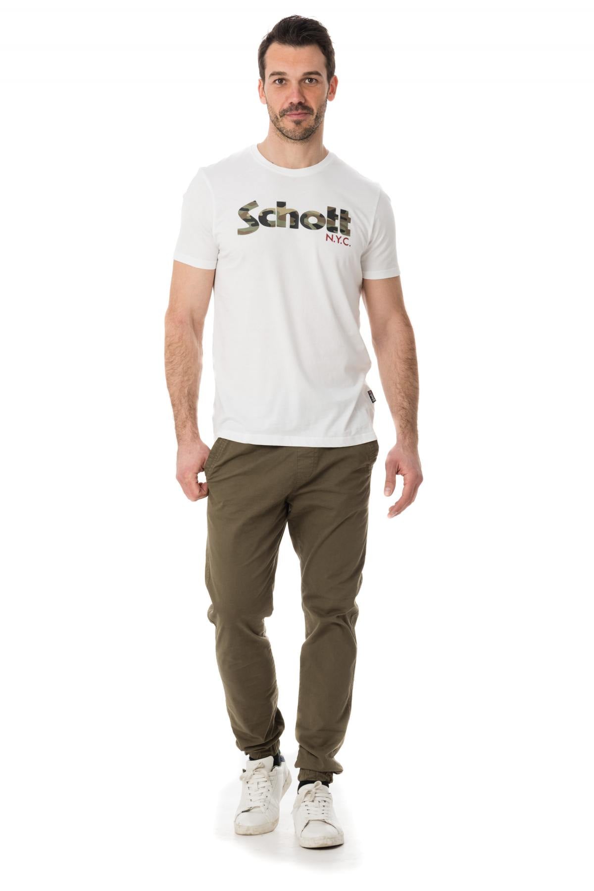 Plain white t-shirt with camouflage Schott logo - Image n°2