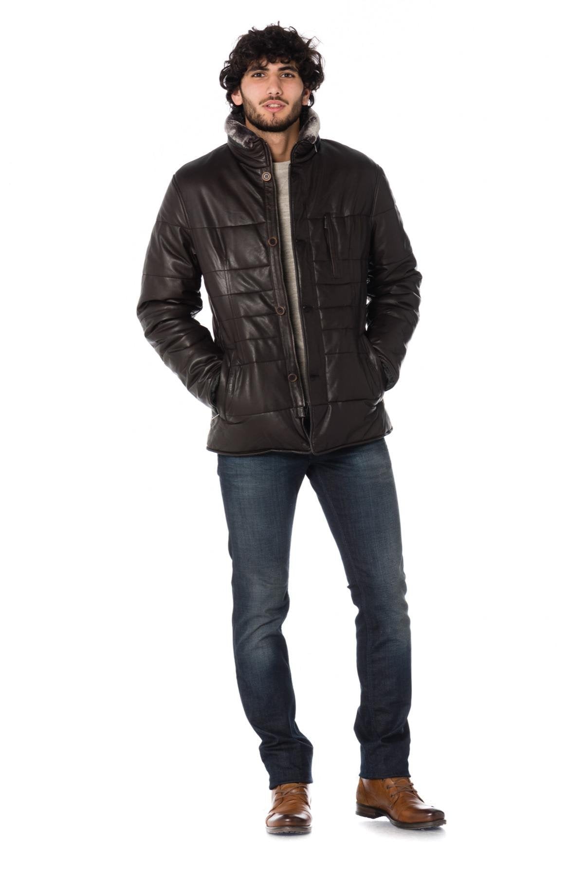 Bugatti men's dark brown lambskin down jacket - Image n°2