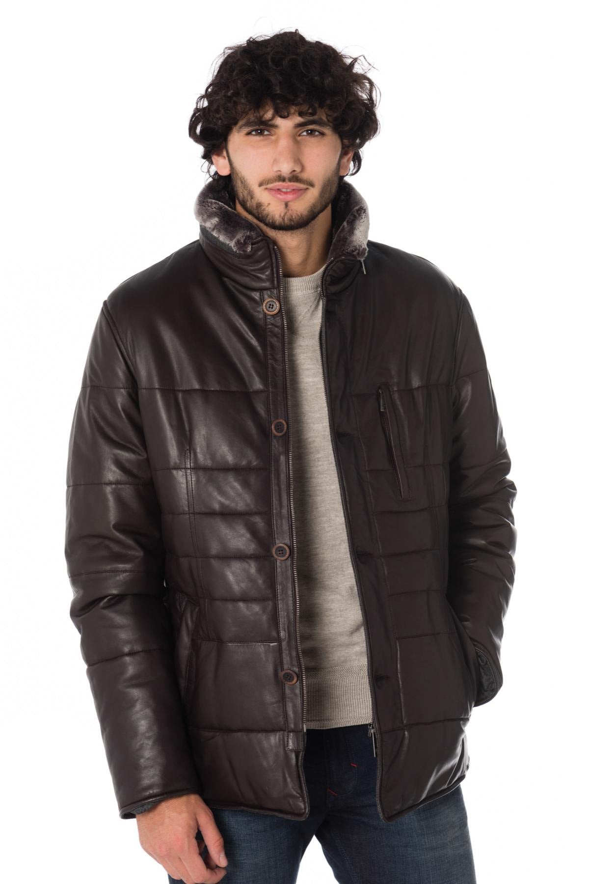 Bugatti men's dark brown lambskin down jacket - Image n°3