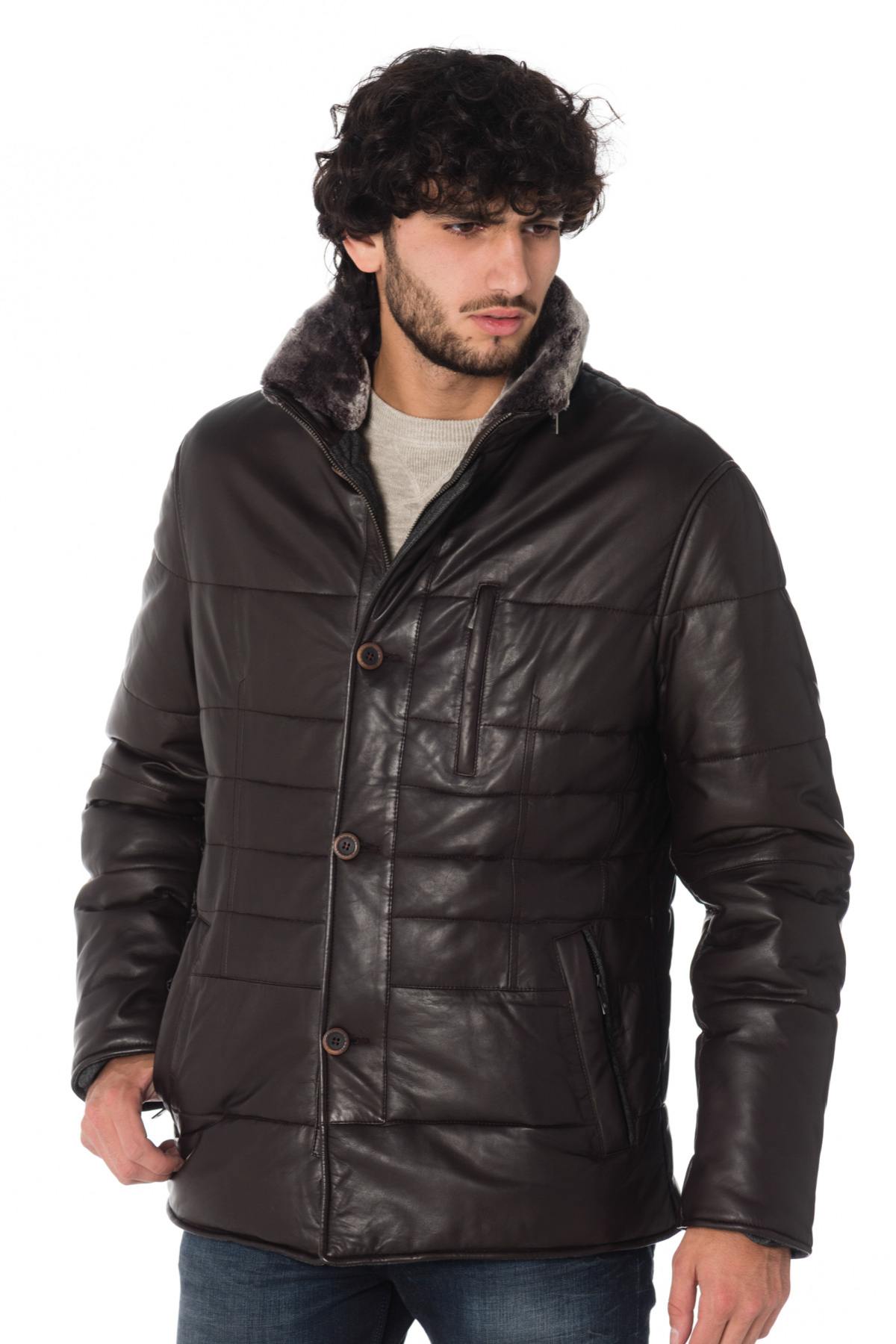 Bugatti men's dark brown lambskin down jacket - Image n°1