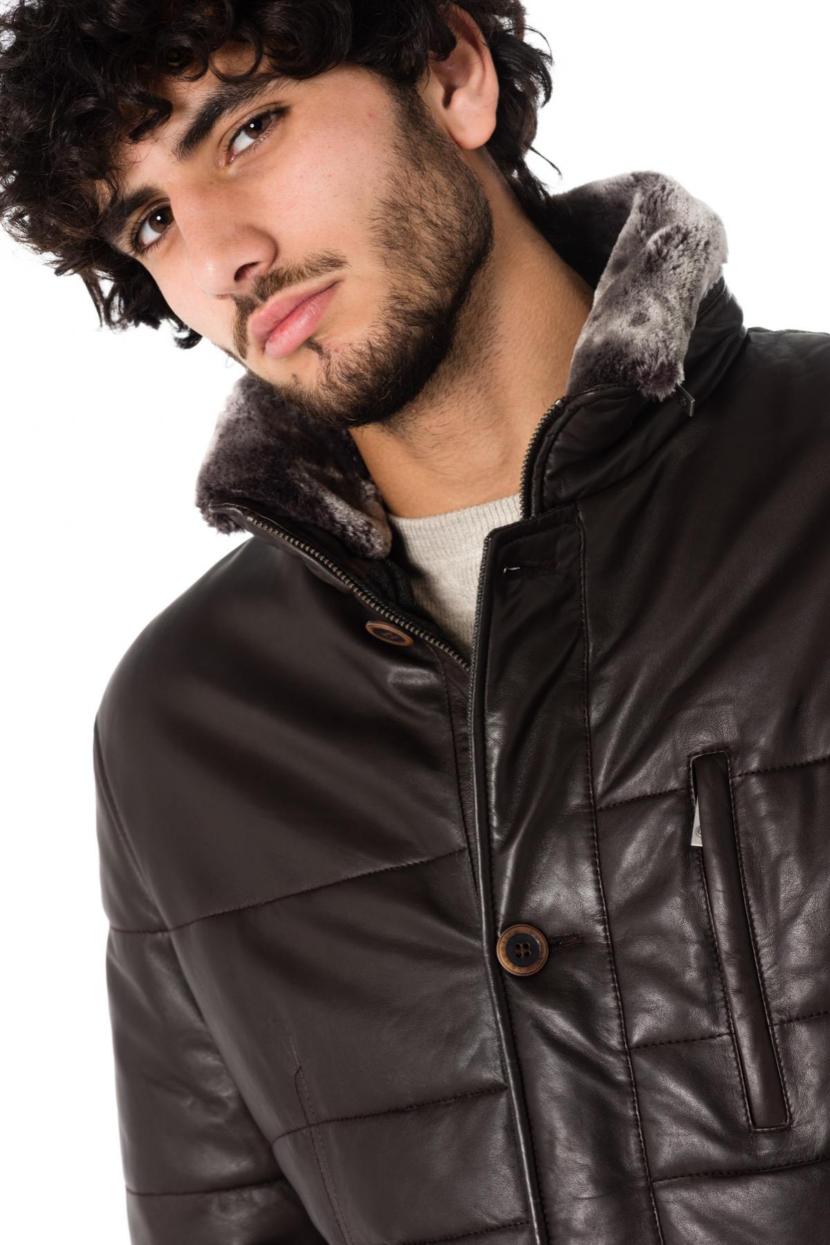 Bugatti men's dark brown lambskin down jacket - Image n°5