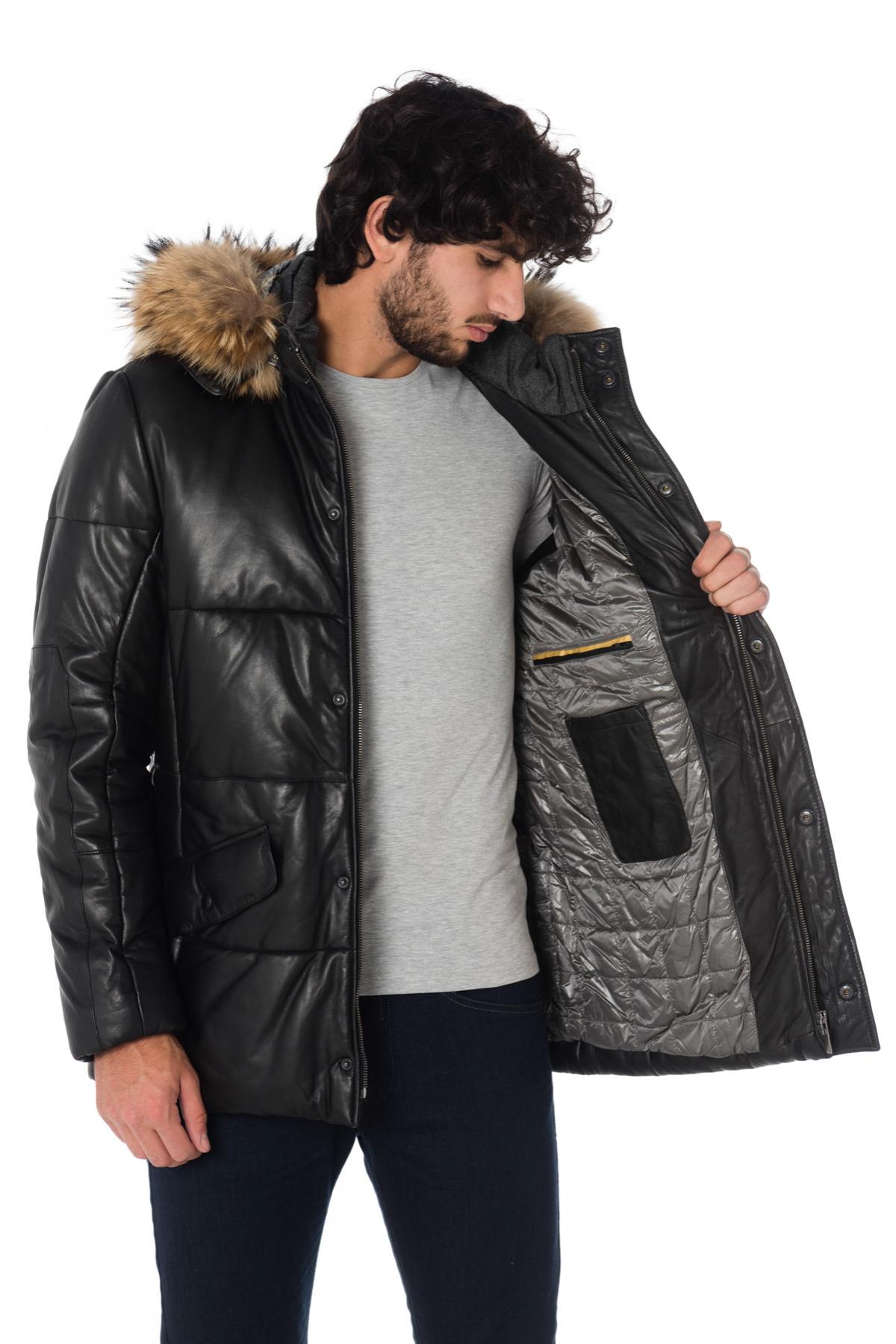 Men's down jacket in lambskin with raccoon fur - Image n°6