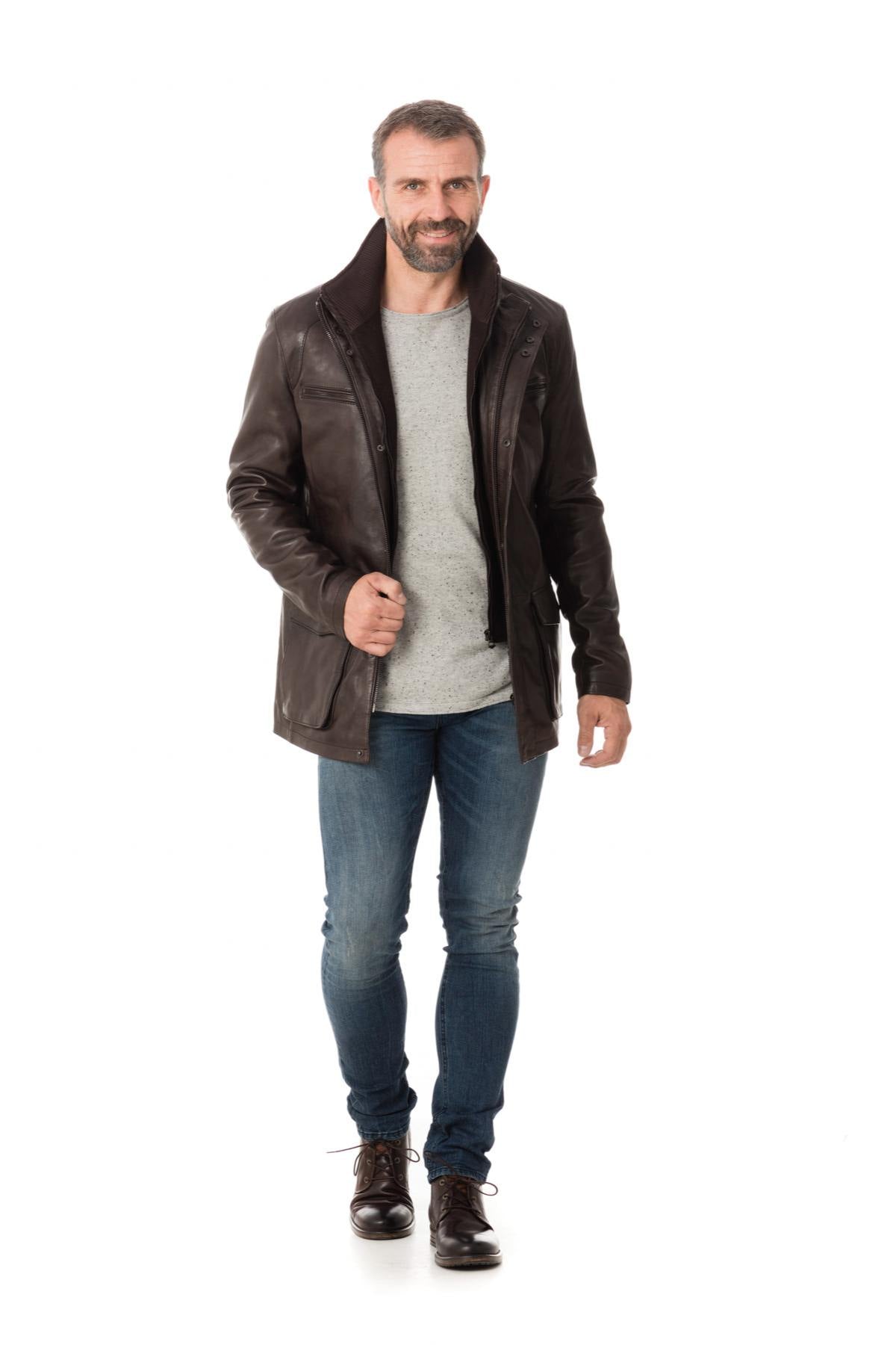 Stand-up collar lambskin jacket - Image n°2