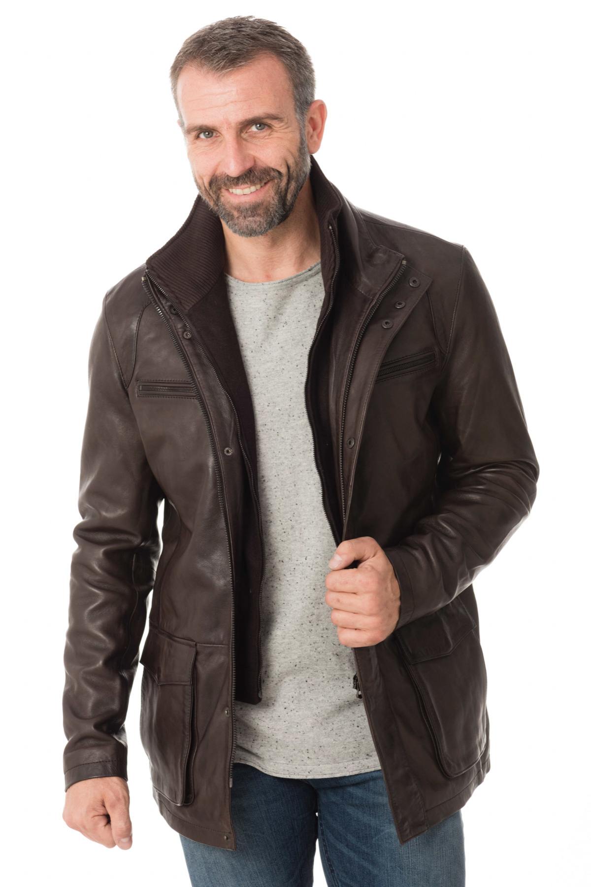 Stand-up collar lambskin jacket - Image n°1