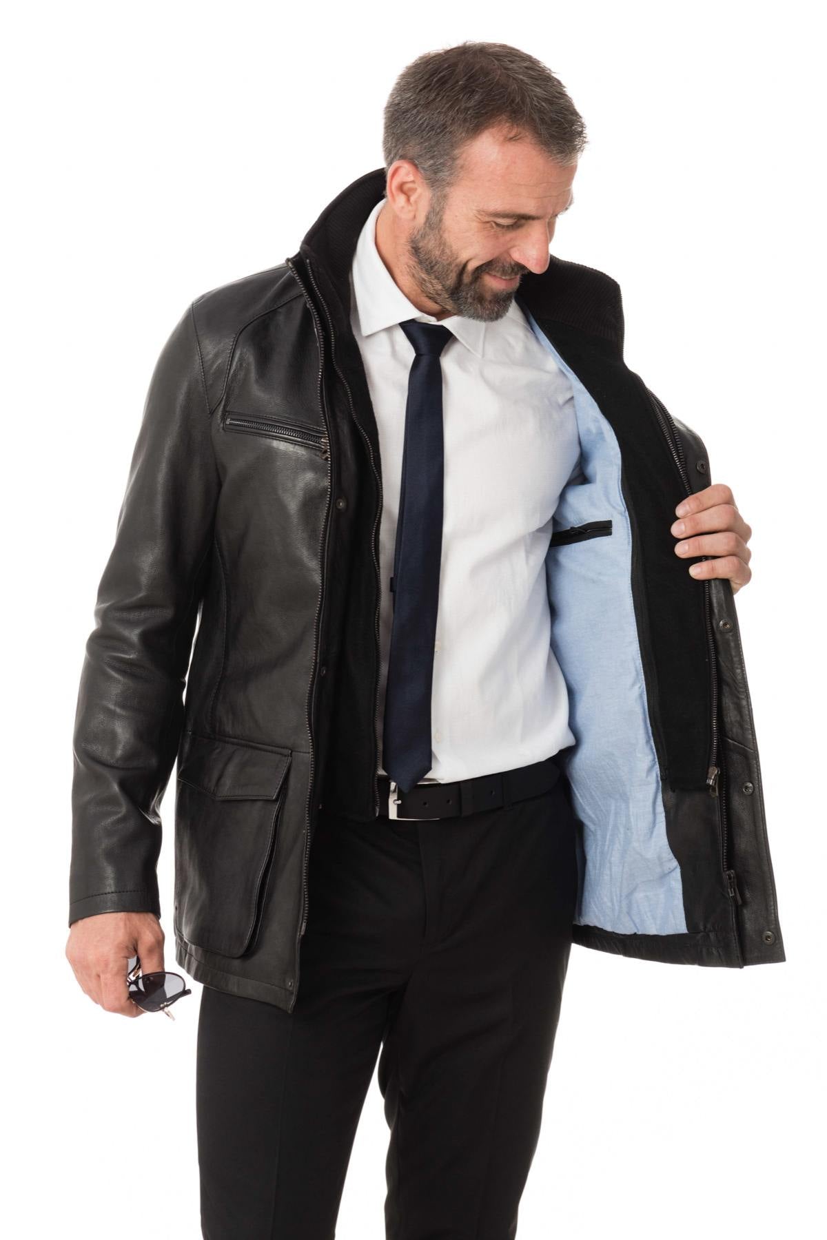 Stand-up collar jacket in black lambskin - Image n°4