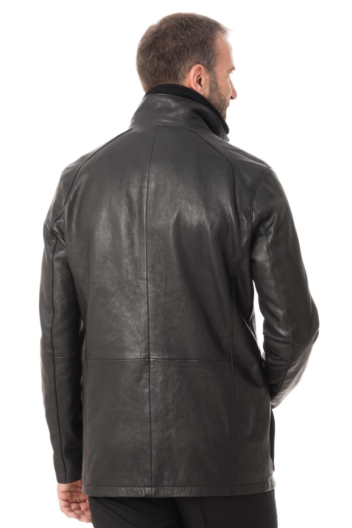 Stand-up collar jacket in black lambskin - Image n°6