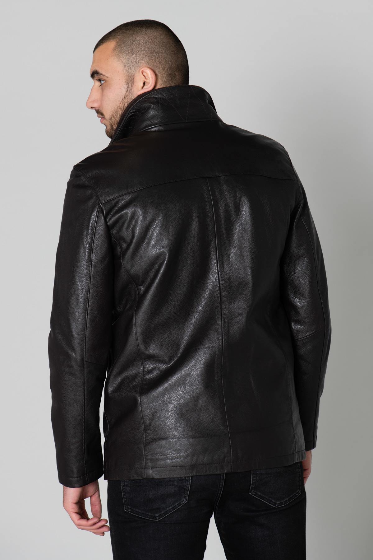 Dayton men's mid-length jacket in brown leather - Image n°7