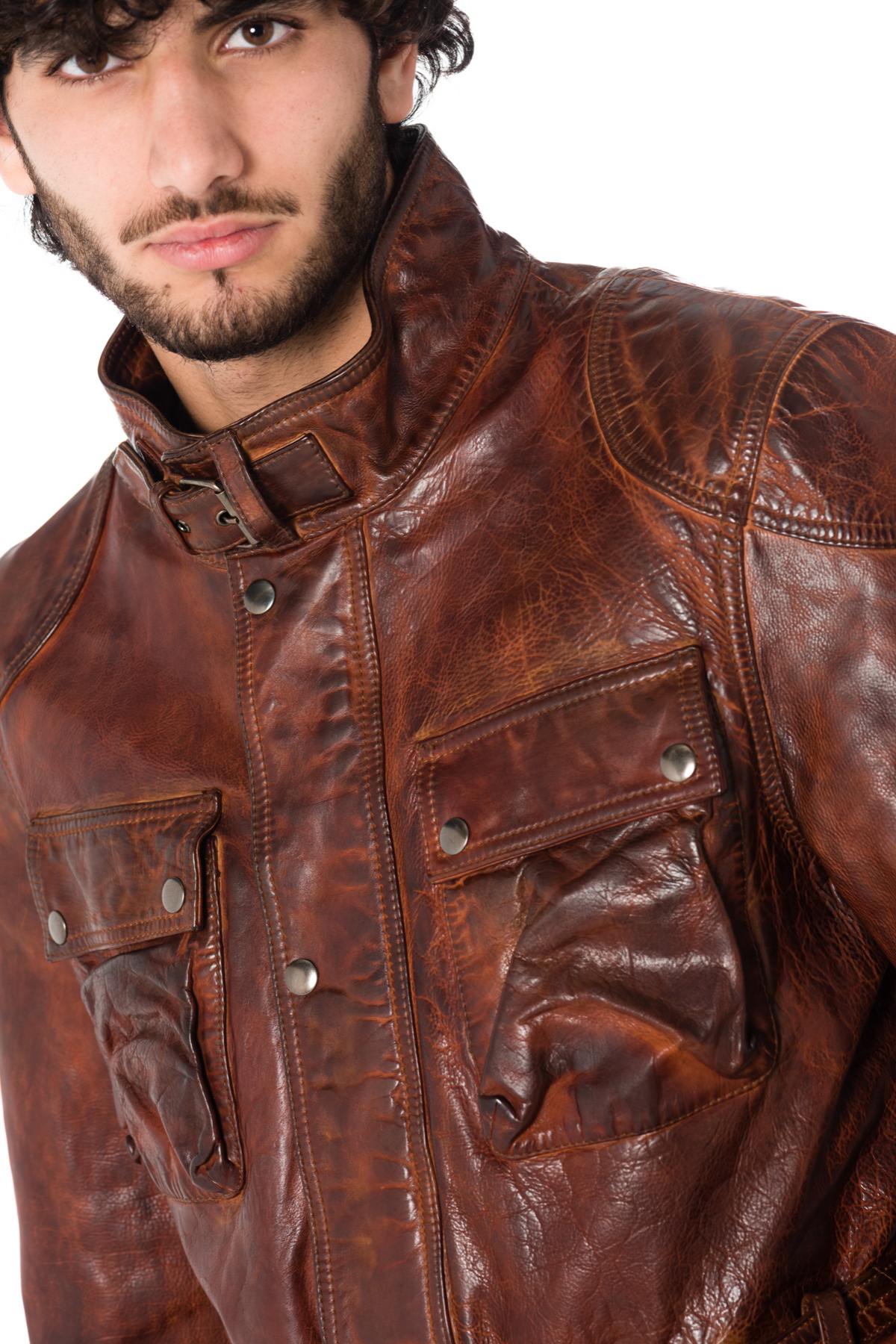 Safari jacket in aged cognac cowhide leather - Image n°3