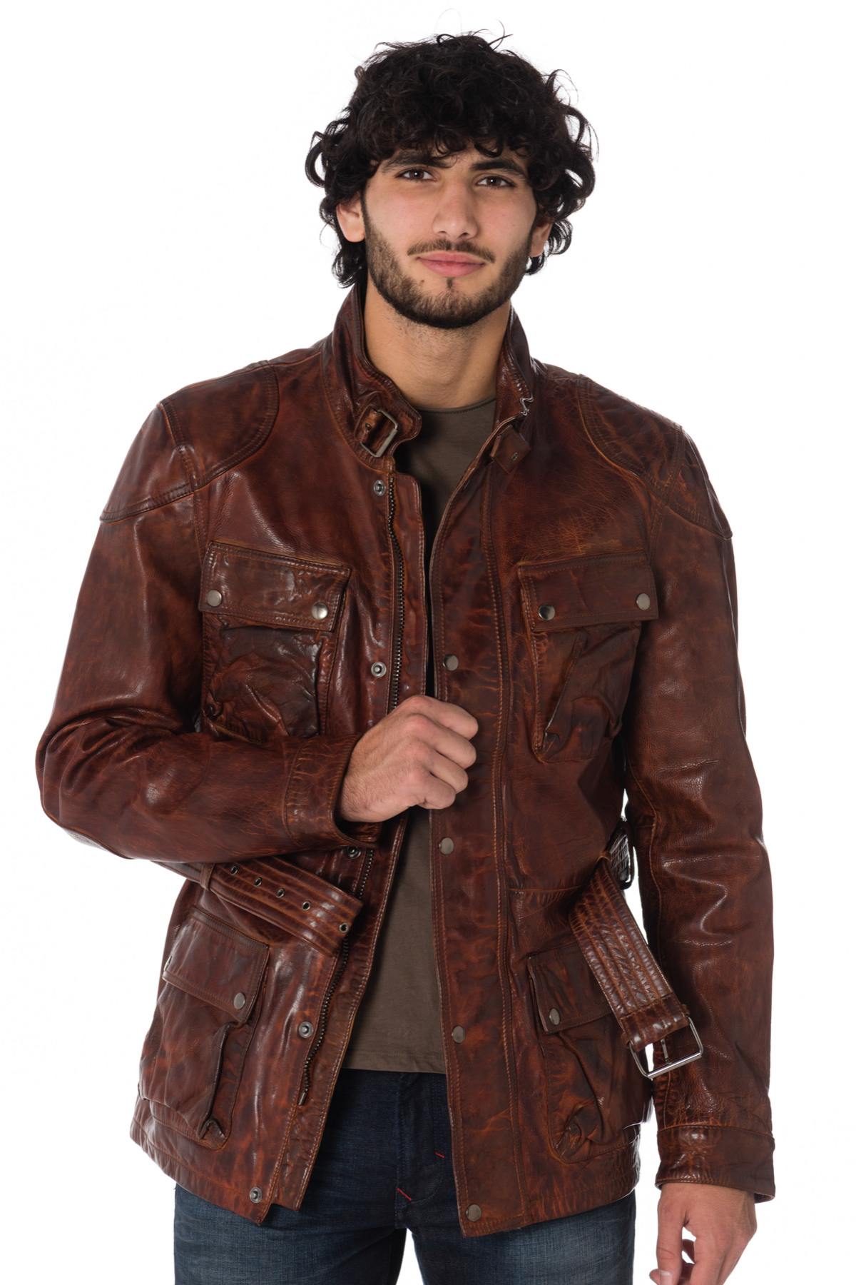 Safari jacket in aged cognac cowhide leather - Image n°4