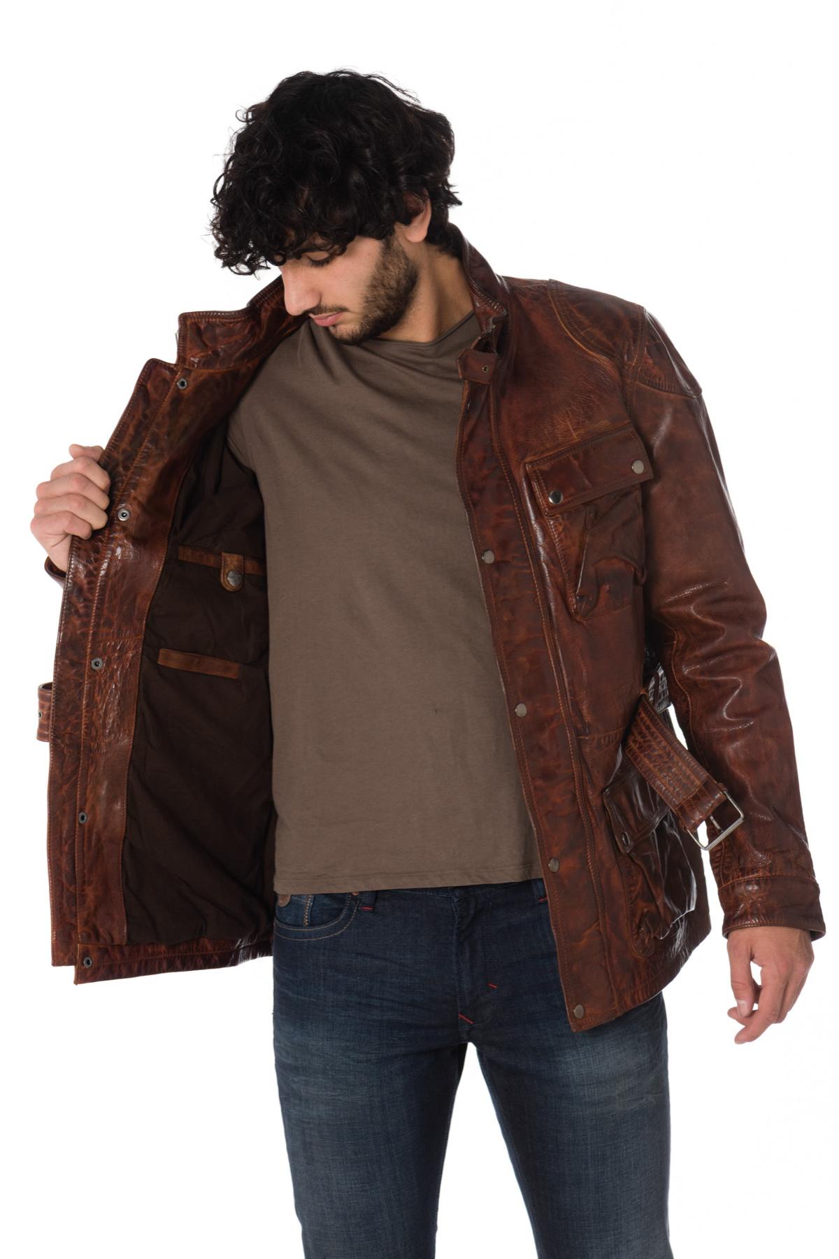 Safari jacket in aged cognac cowhide leather - Image n°6