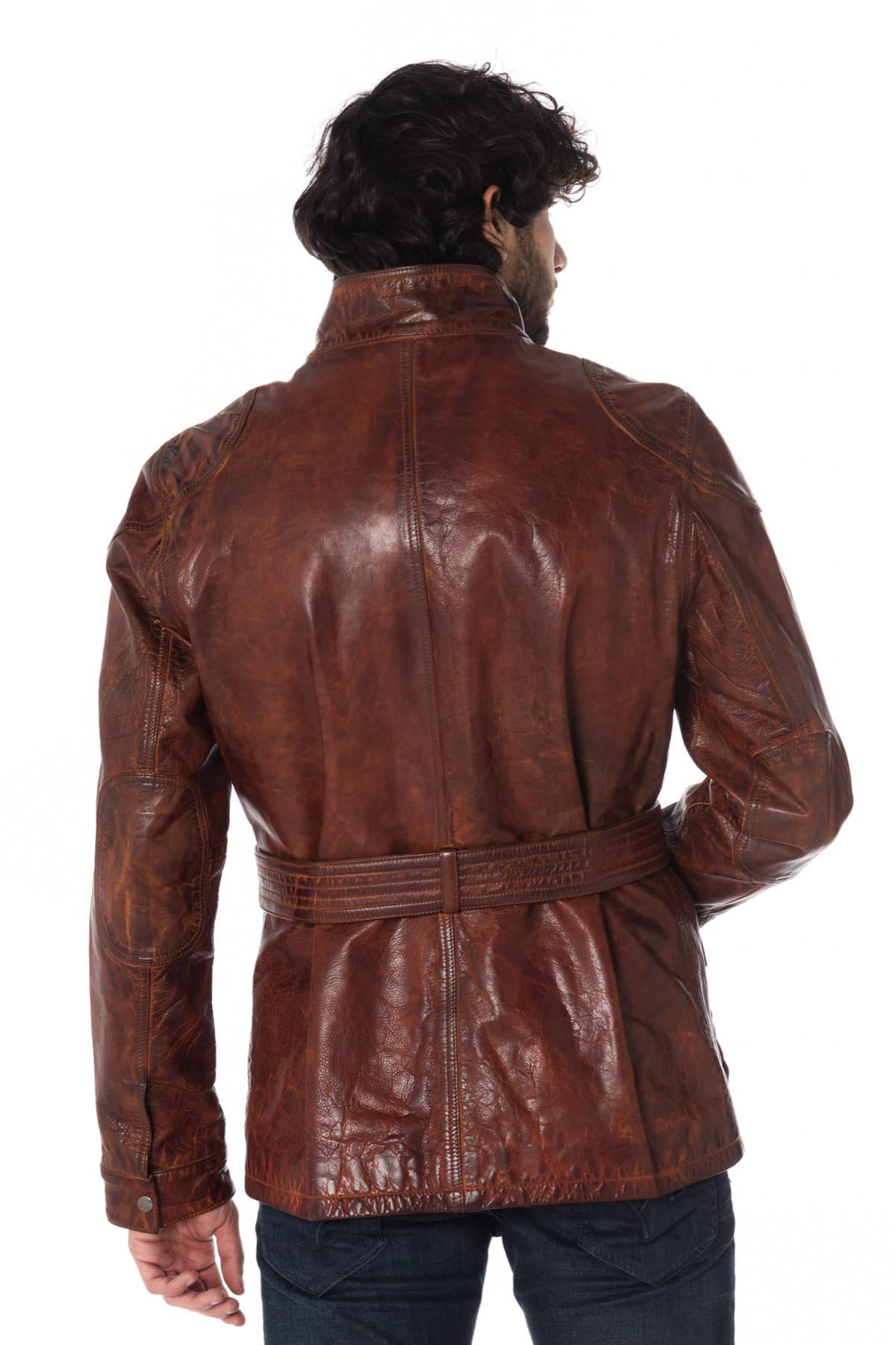 Safari jacket in aged cognac cowhide leather - Image n°5