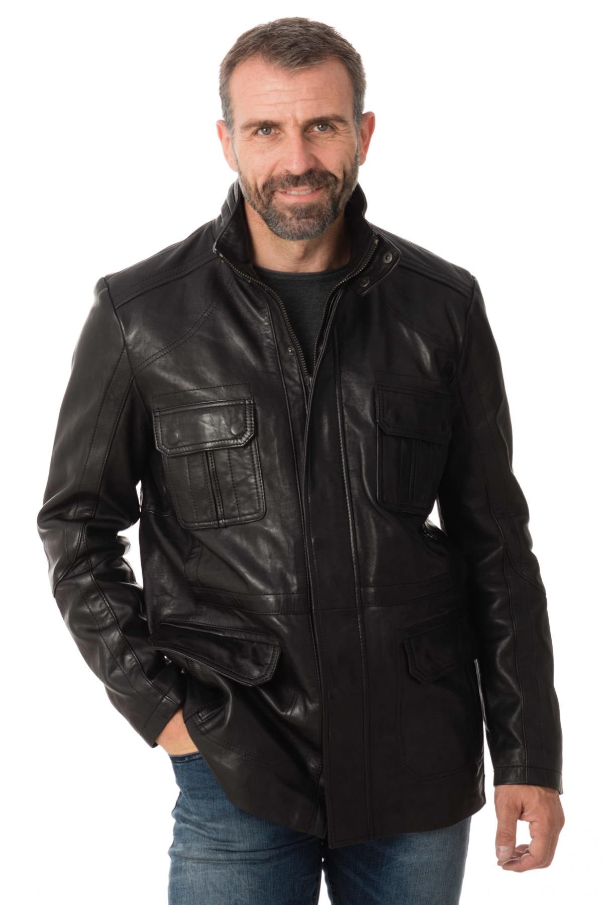 Black lambskin safari jacket - Image n°1