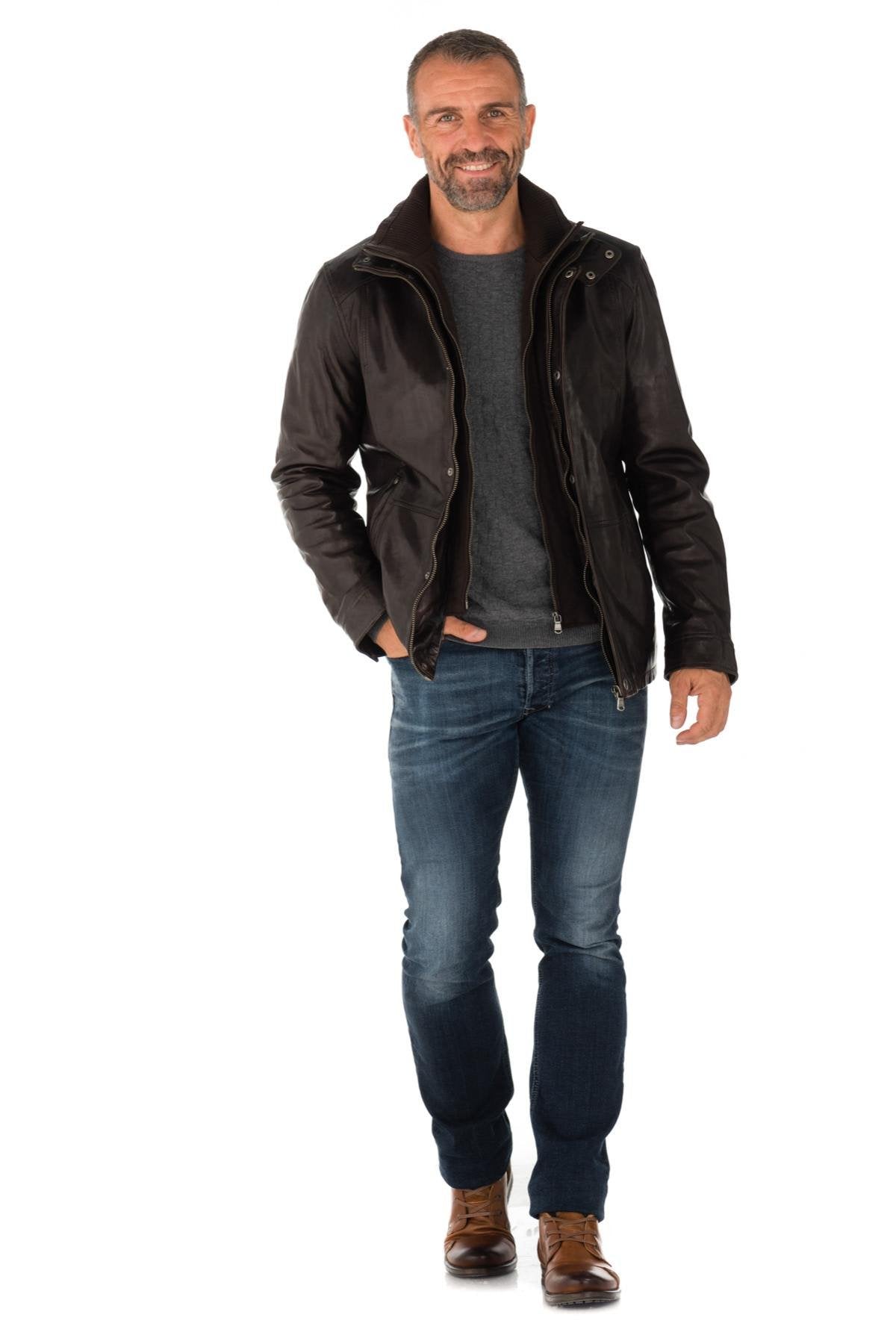 Men's Daytona Dark Brown Leather Jacket for Men - Image n°2