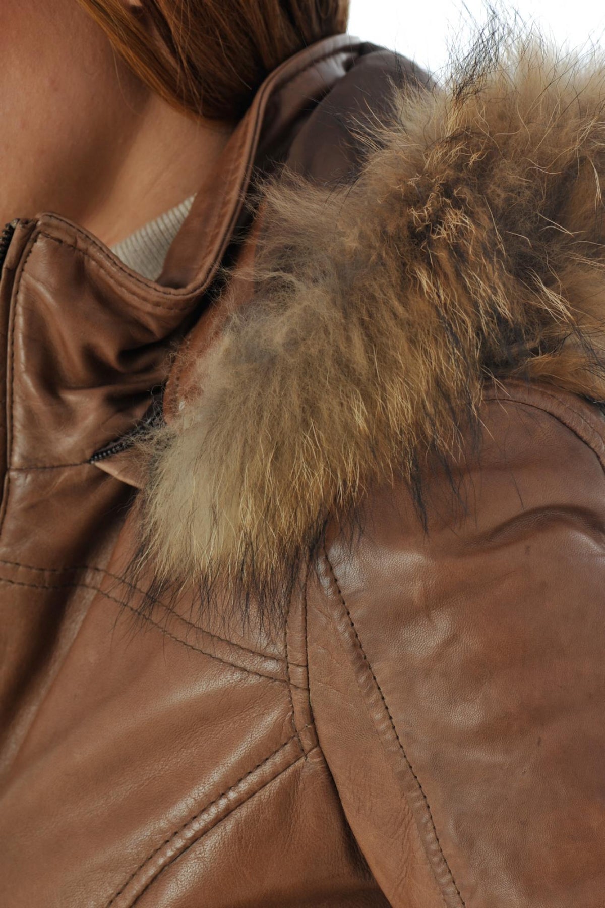 Women's bison lamb leather coat - Image n°6