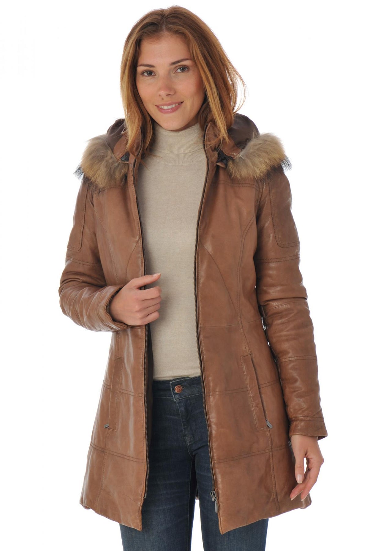 Women's bison lamb leather coat - Image n°3