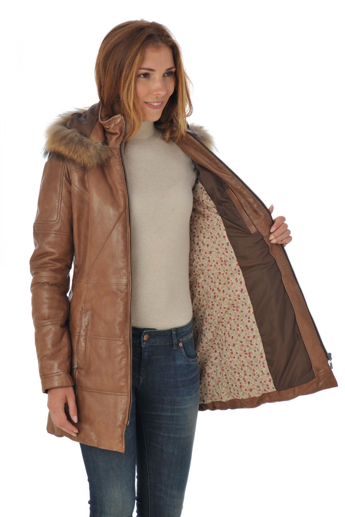 Women's bison lamb leather coat - Image n°5