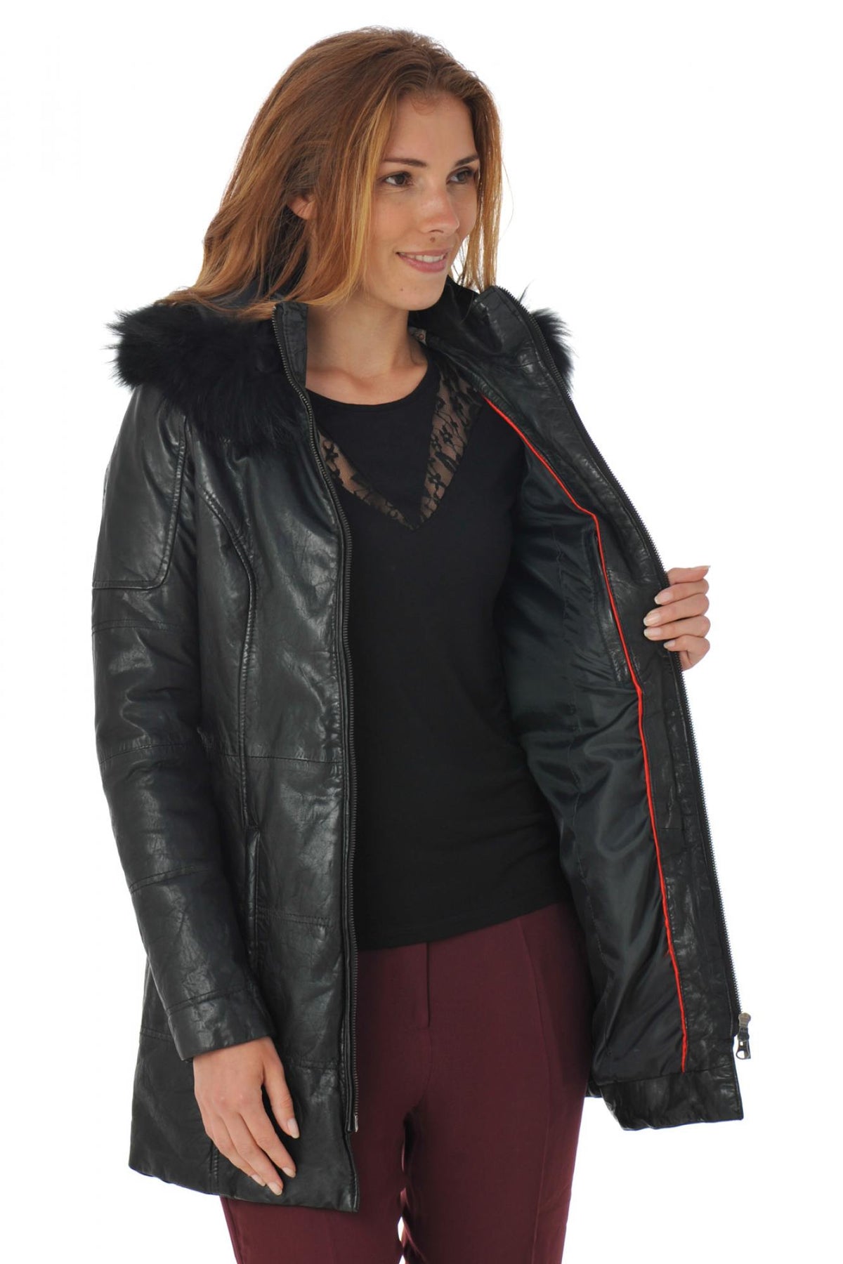 Women's black lambskin coat - Image n°4