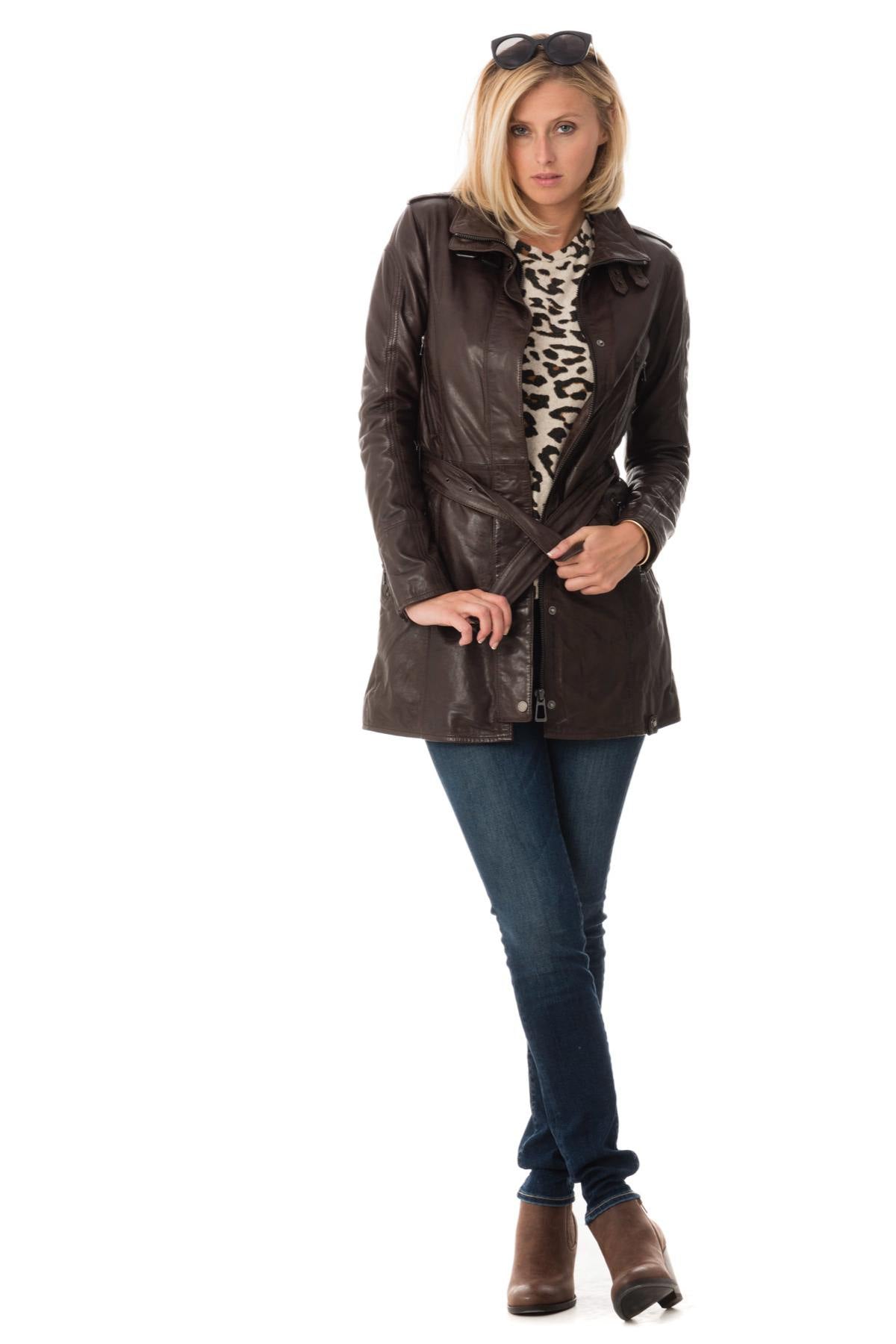 Rose Garden women's jacket in brown lambskin - Image n°2