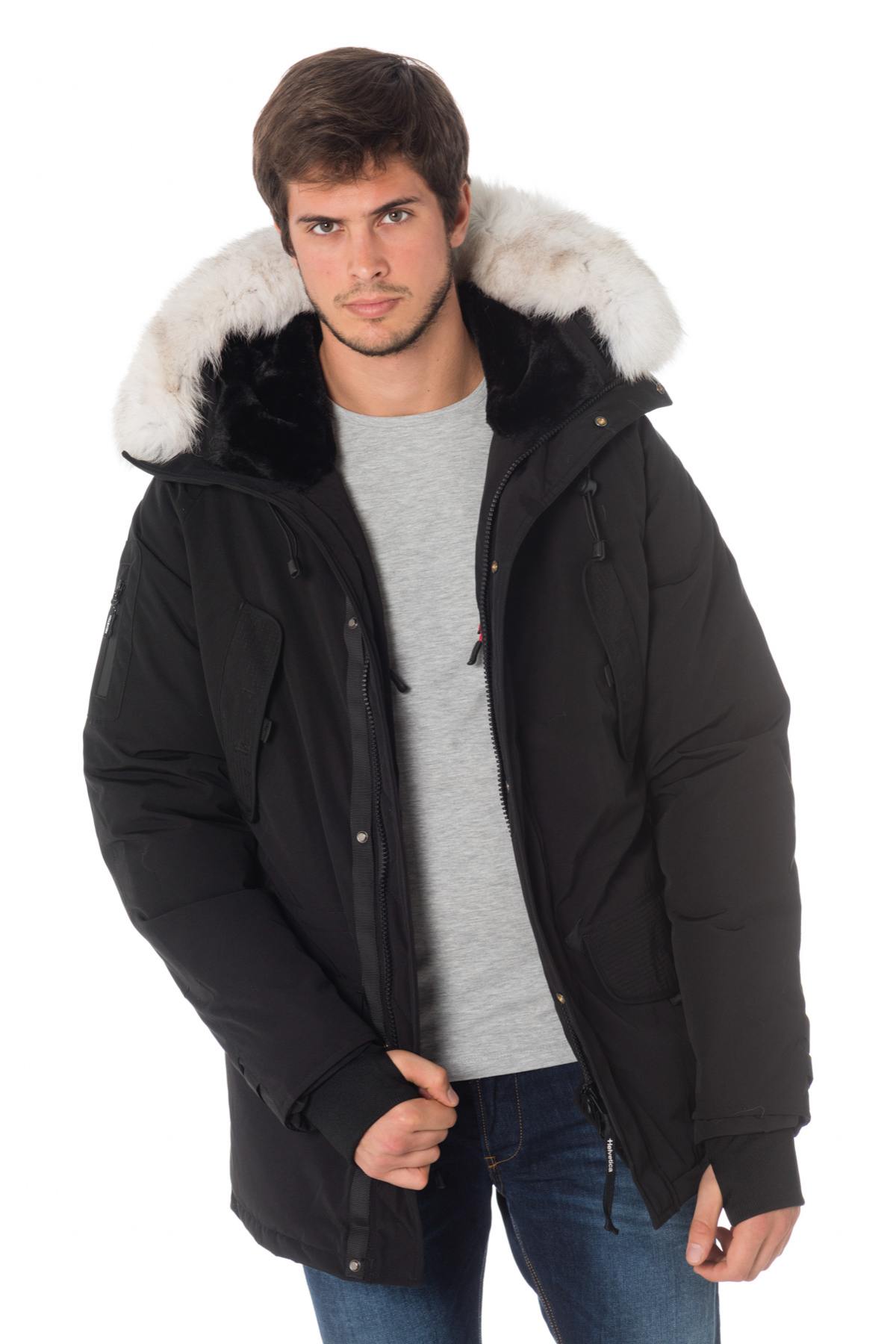 Men's navy blue parka with white fur - Image n°3