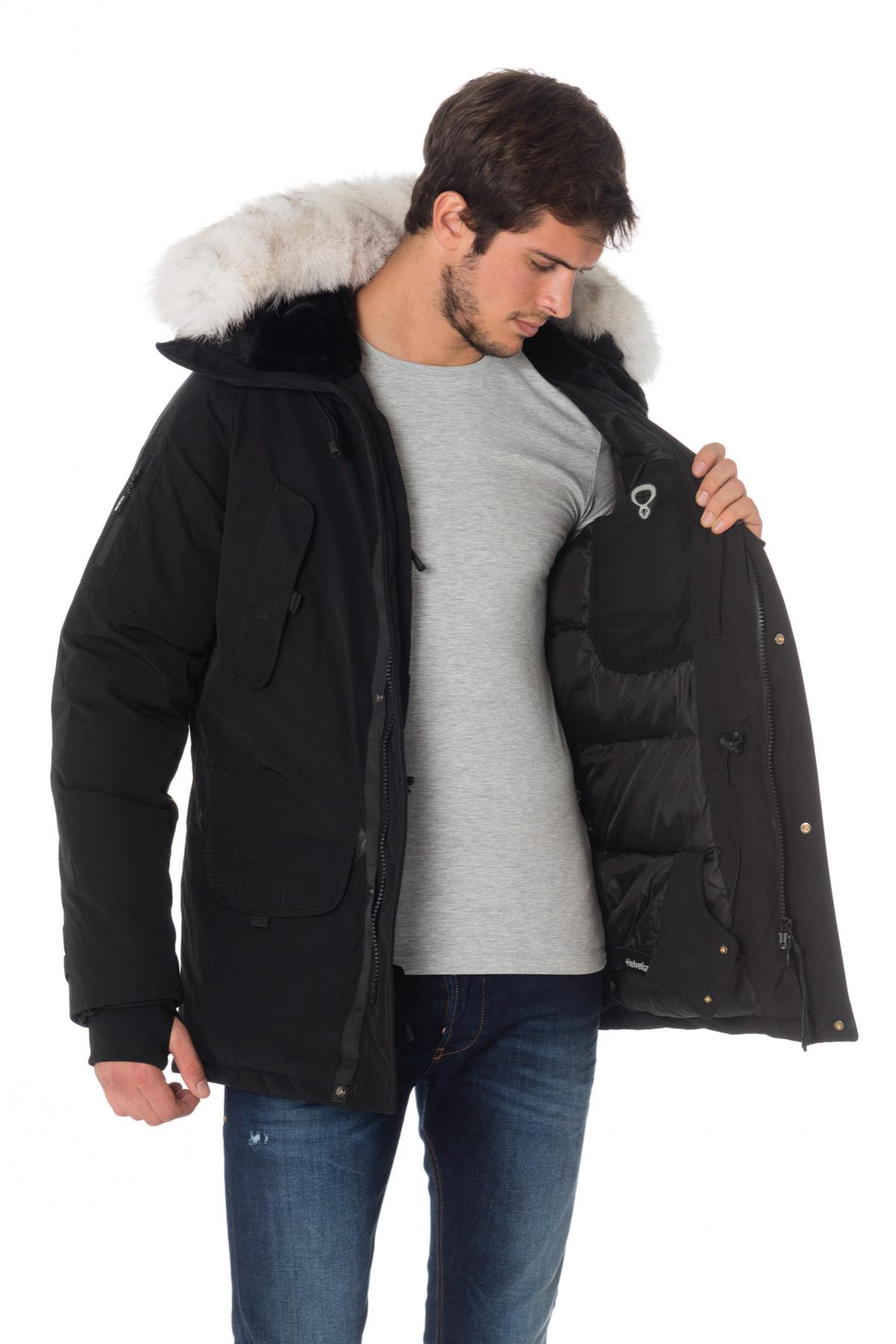 Men's navy blue parka with white fur - Image n°4