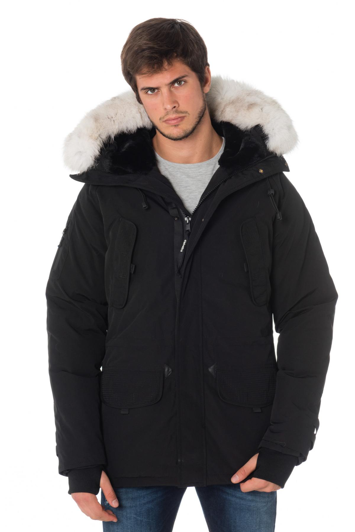 Men's navy blue parka with white fur - Image n°1