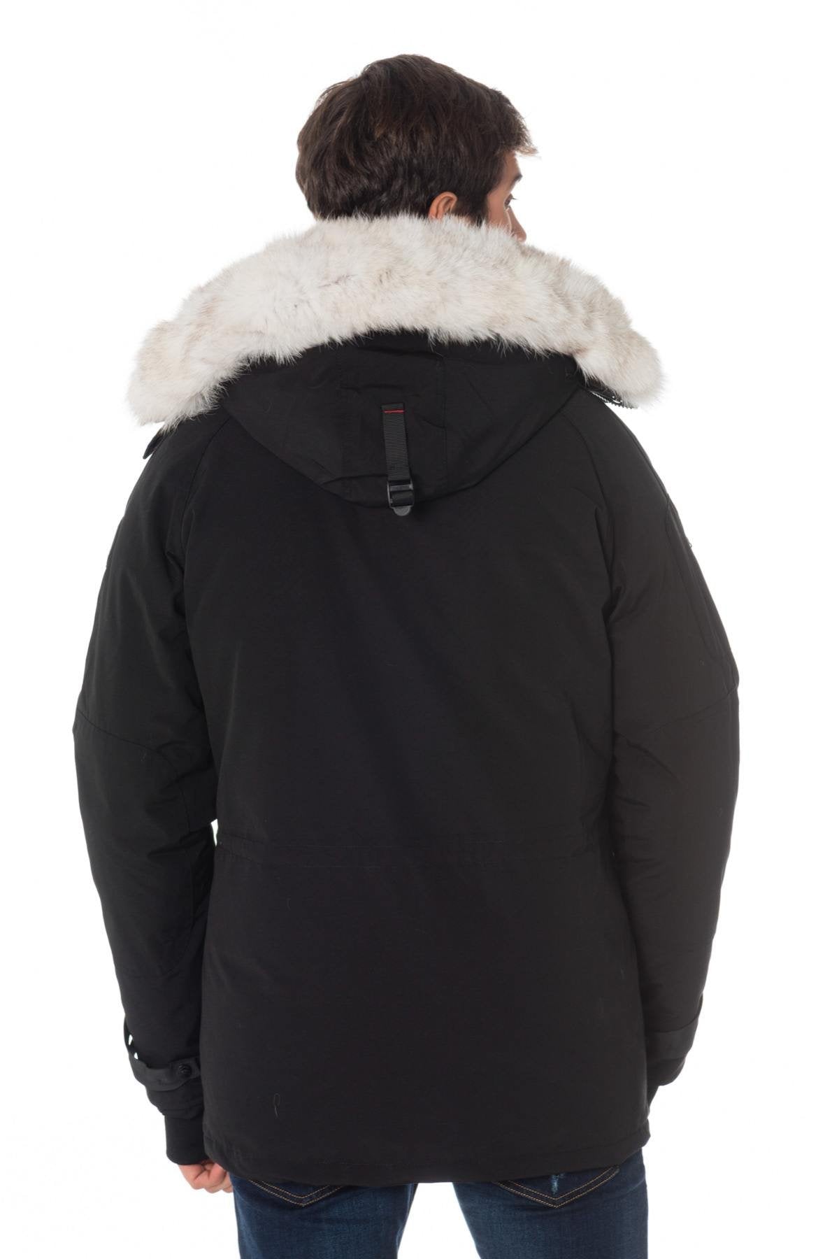 Men's navy blue parka with white fur - Image n°5