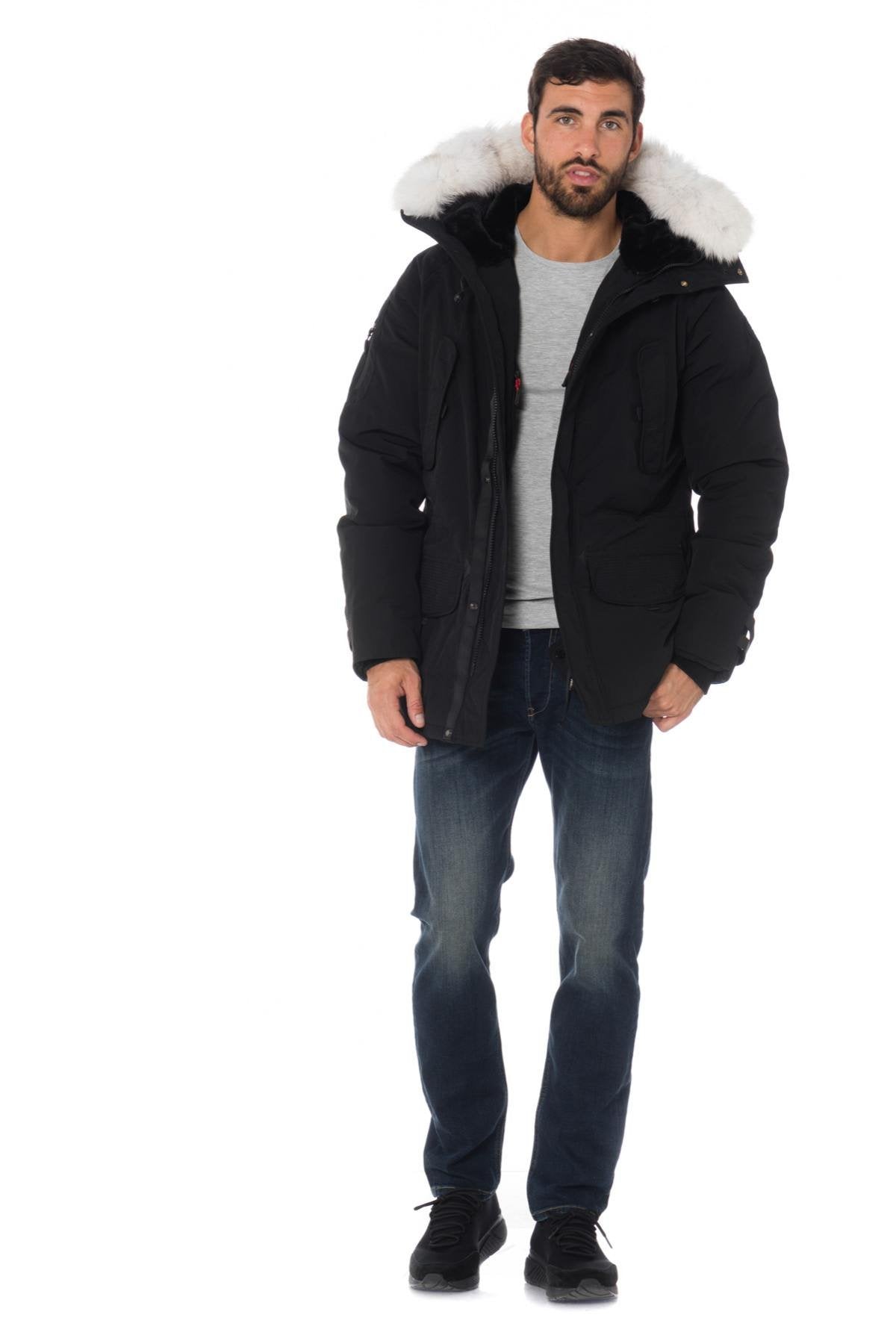 Men's black parka with white fur Helvetica - Image n°2