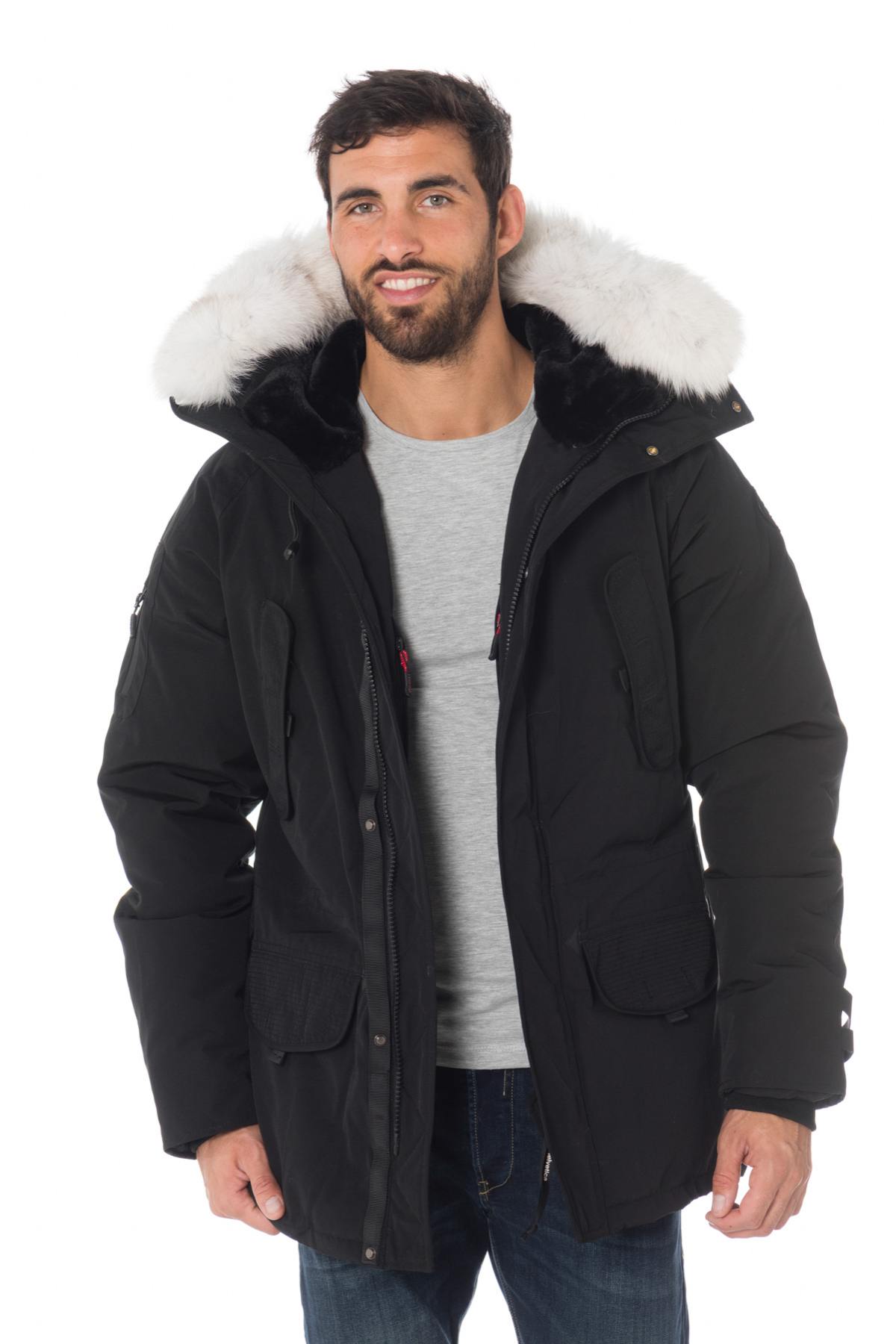 Men's black parka with white fur Helvetica - Image n°4