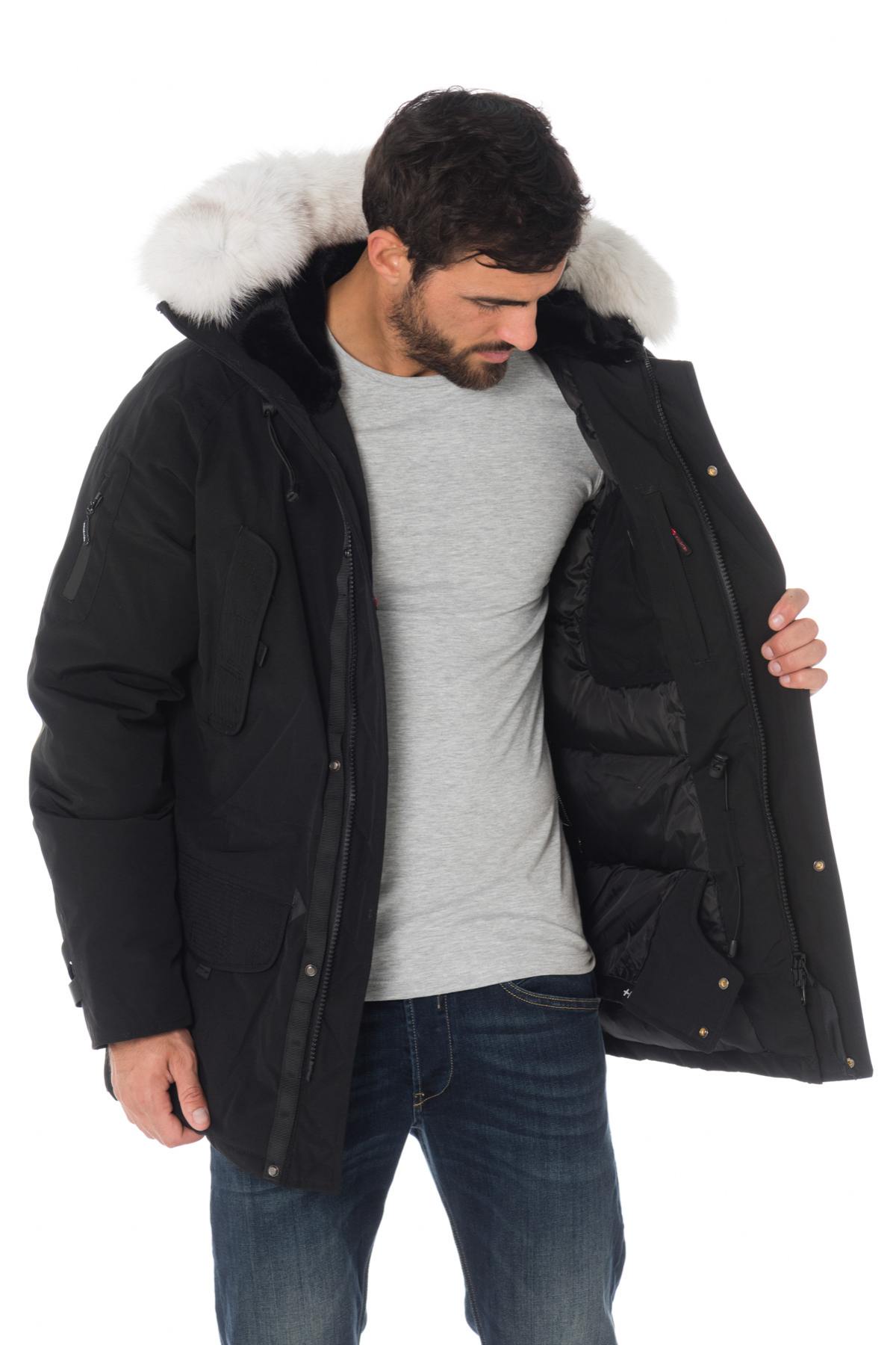 Men's black parka with white fur Helvetica - Image n°6