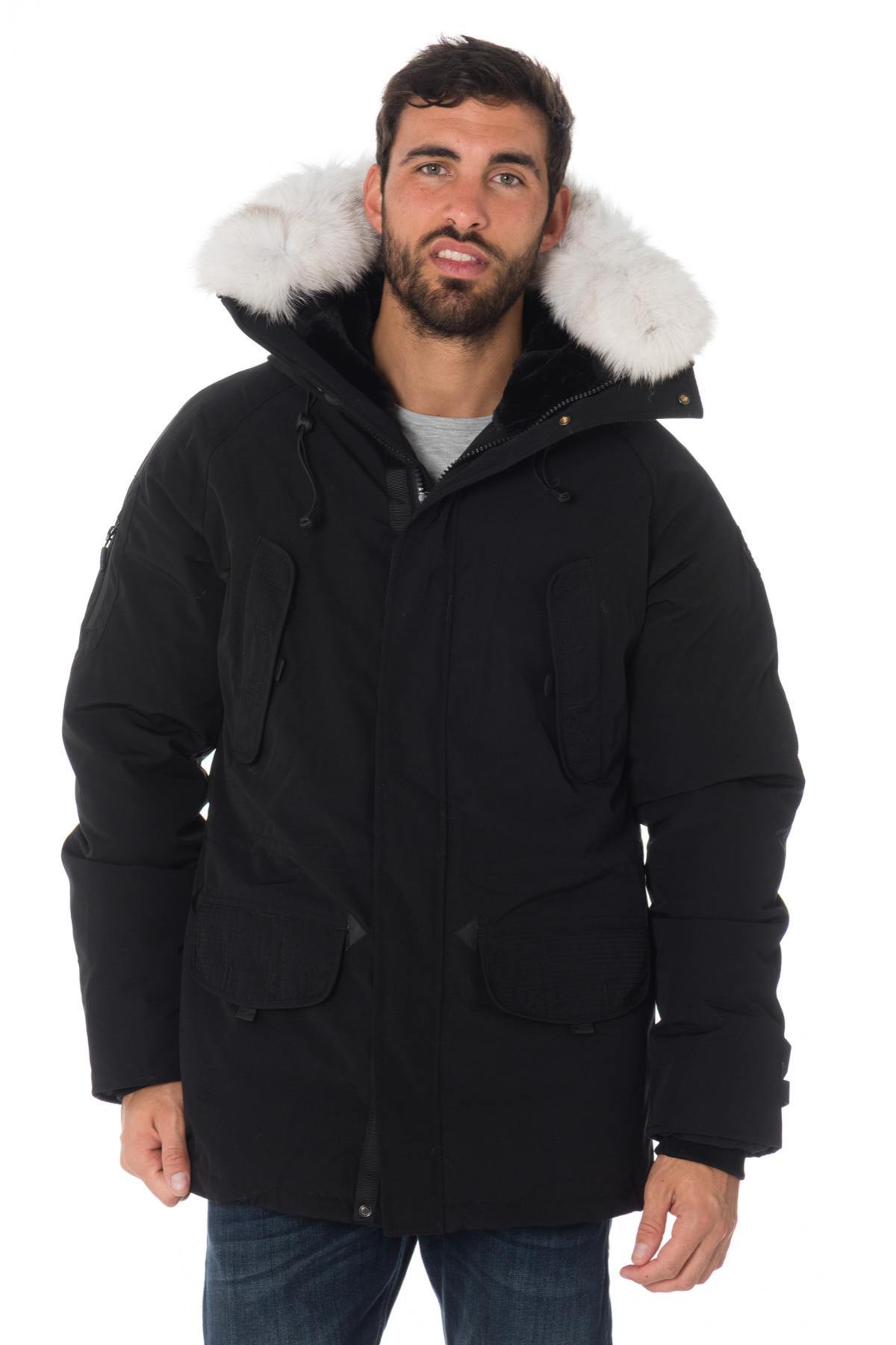 Men's black parka with white fur Helvetica - Image n°1