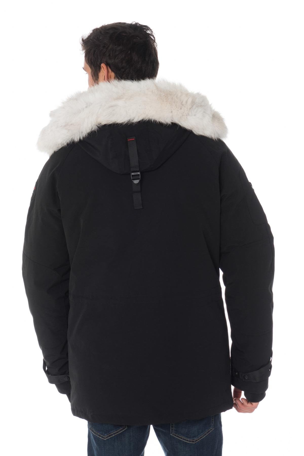 Men's black parka with white fur Helvetica - Image n°7