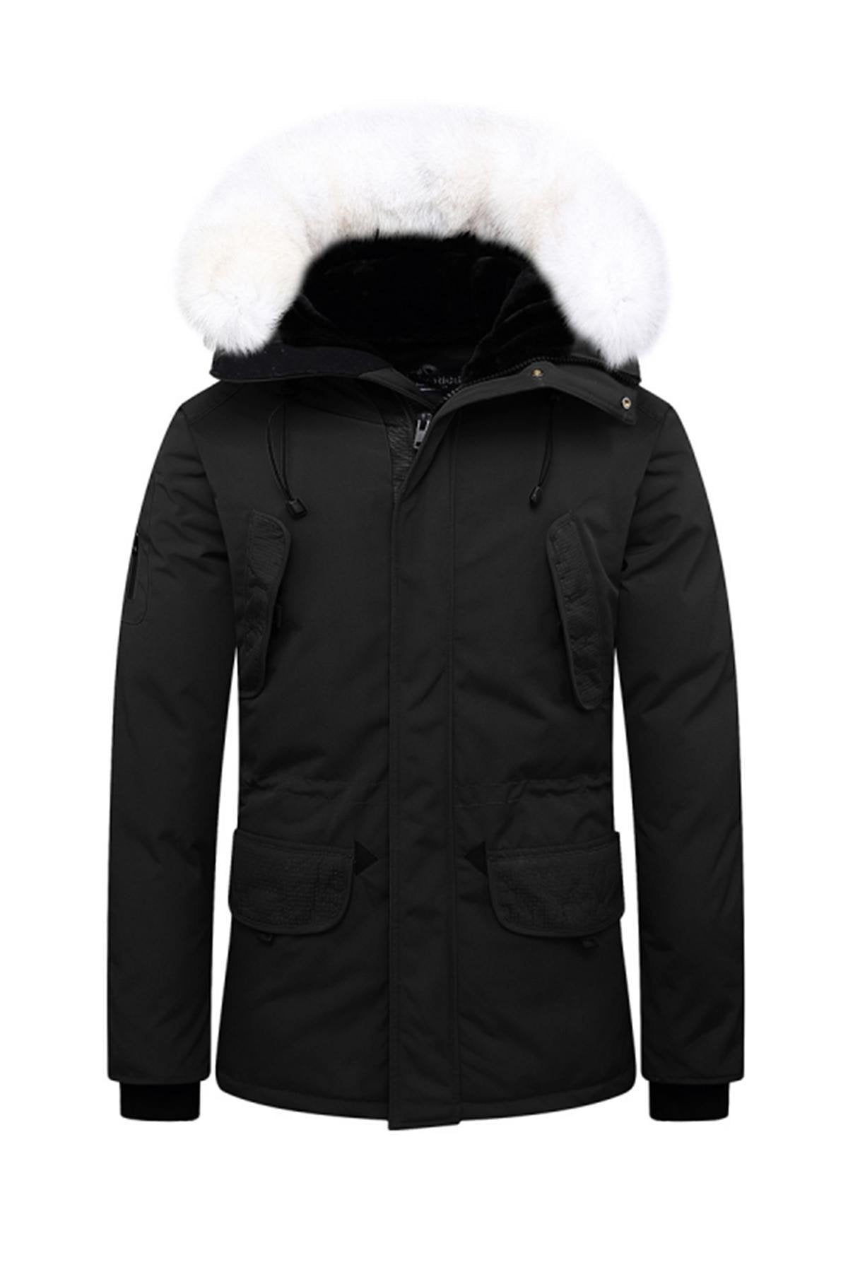 Men's black parka with white fur Helvetica - Image n°3